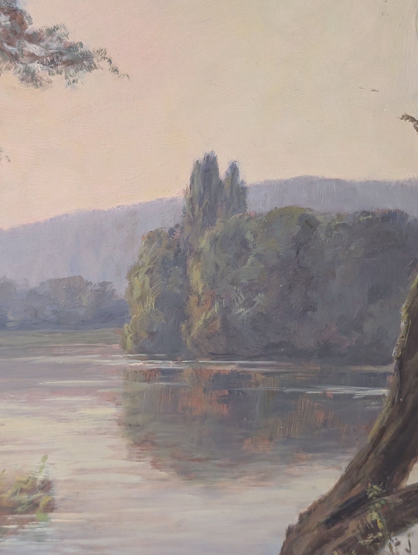 River landscape, France, oil on board mid CXXth