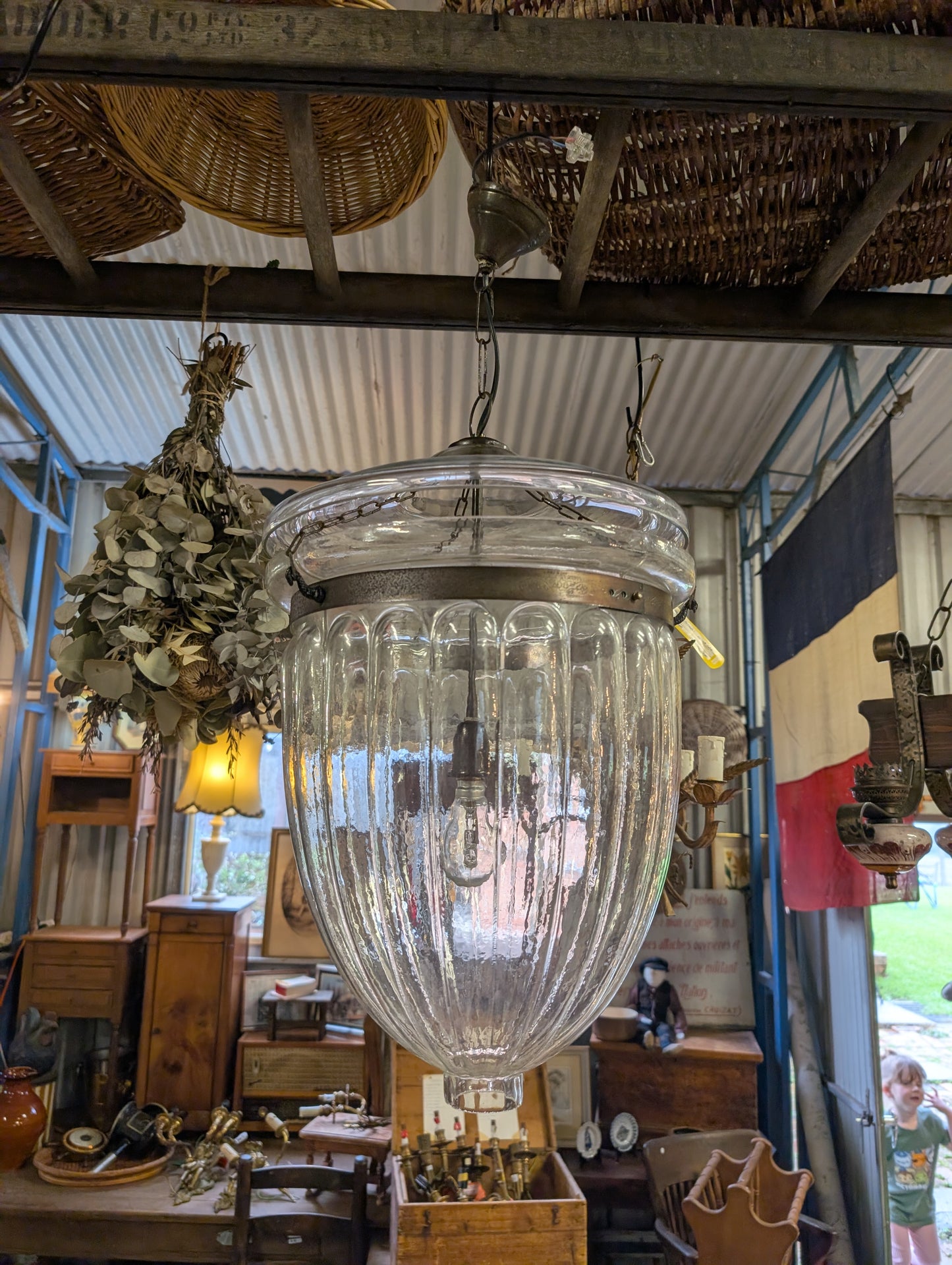 Stunning 78cm Hundi Style Ribbed Glass Bell pendant light