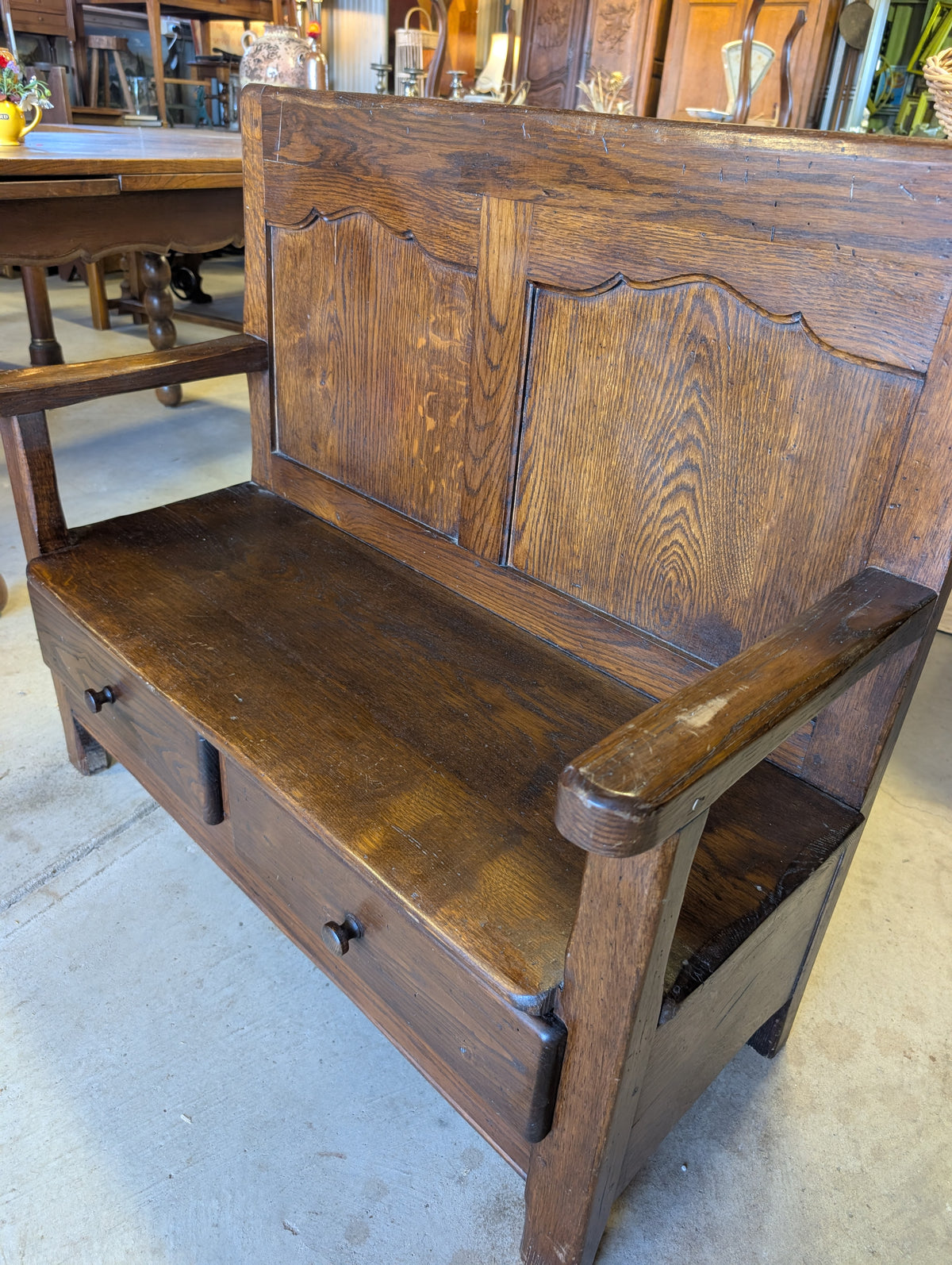 C19th French Provincial Oak Storage Bench / Hall Bench from Normandy
