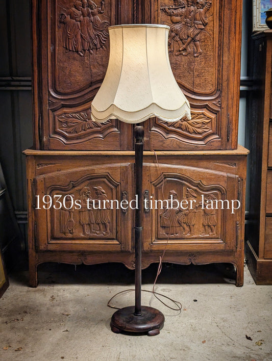 1930s turned timber floor lamp