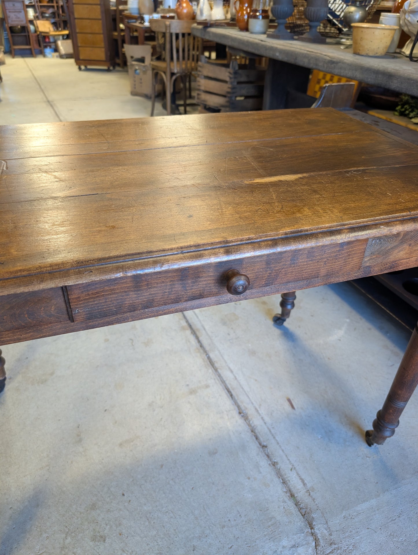19th-Century Antique French Oak Writing Table