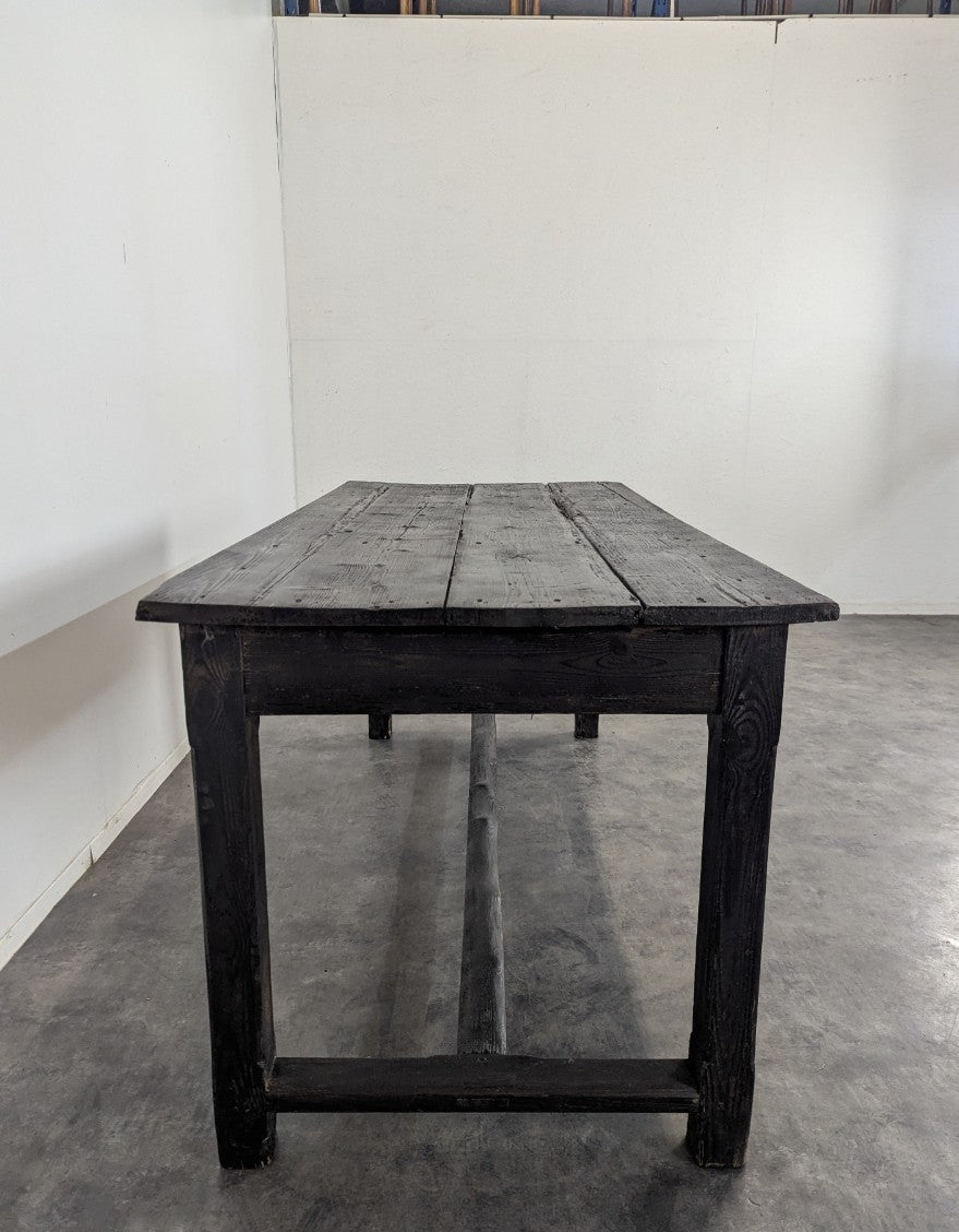 C19th French Yakisugi Ebonized Farm Table.
