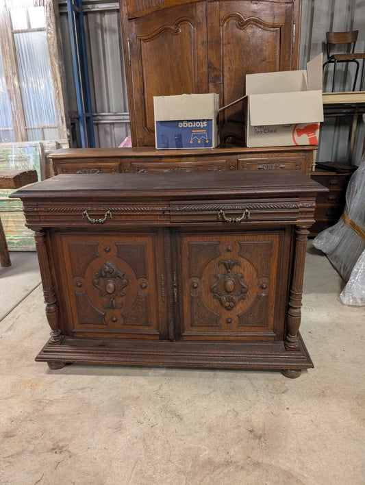 C19th French Carved Oak cupboard
