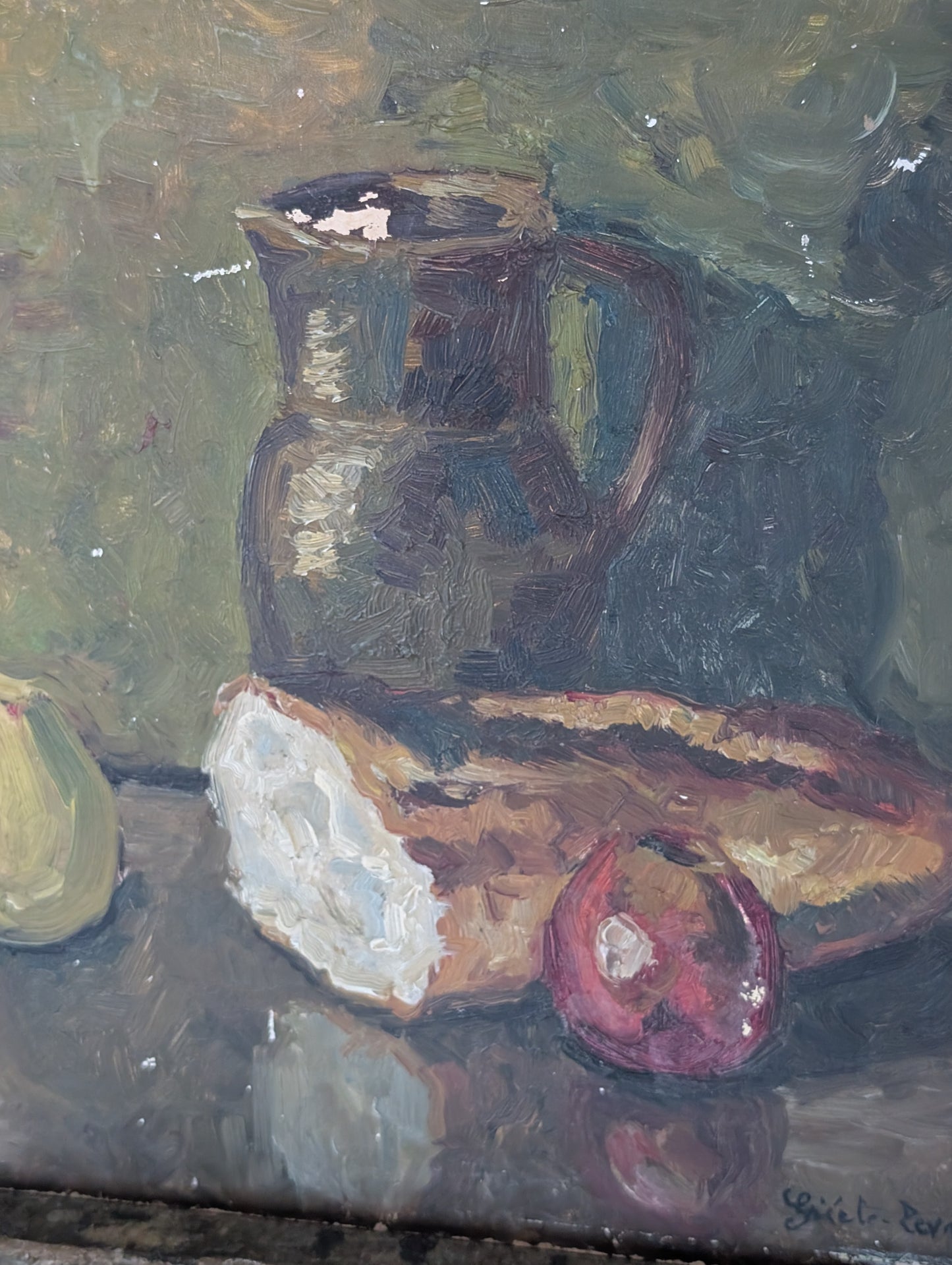 Still Life, oil on board by Gisèle Levasseur, mid CXXth