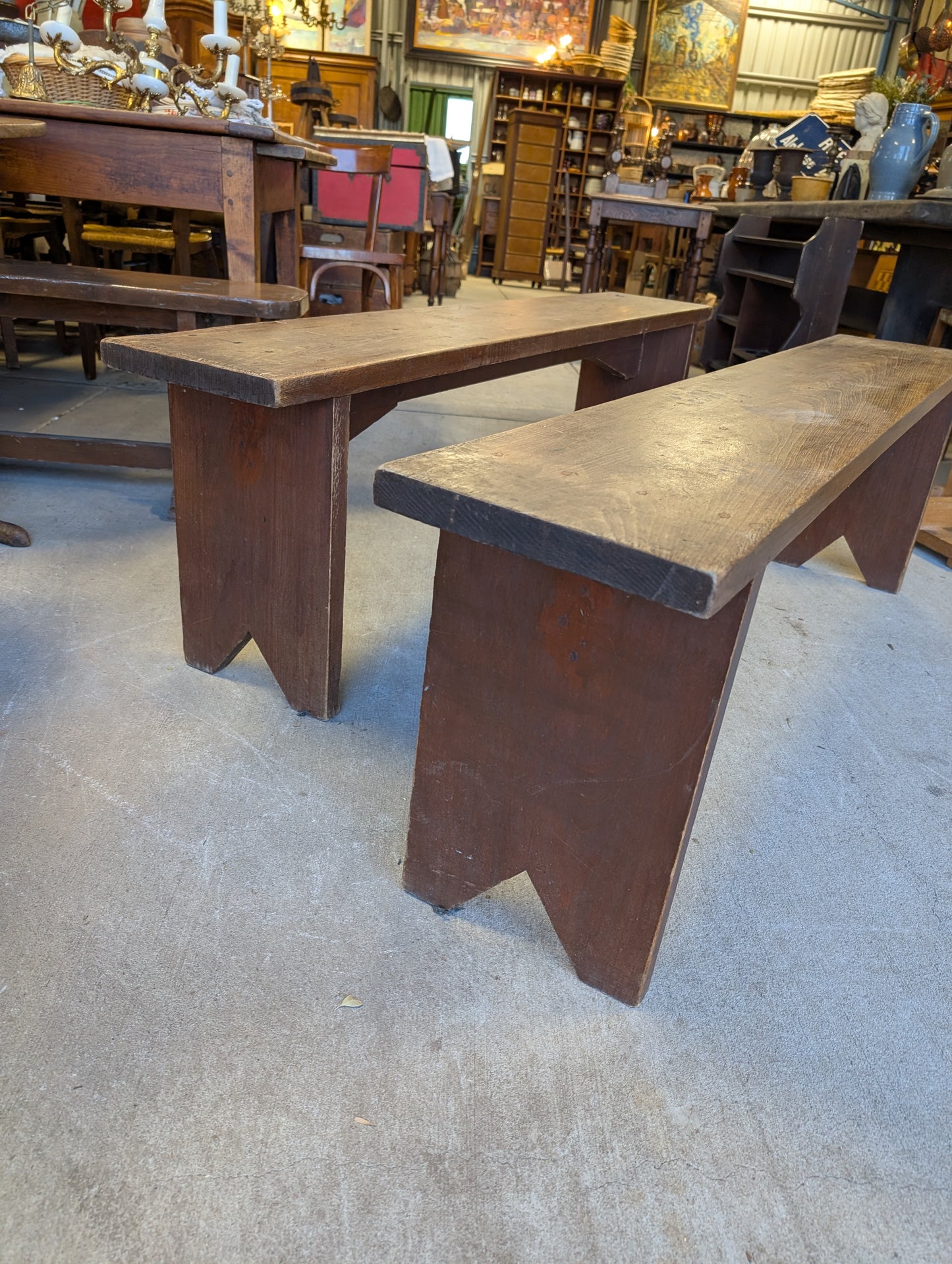 Pair of solid rustic french farmhouse benches