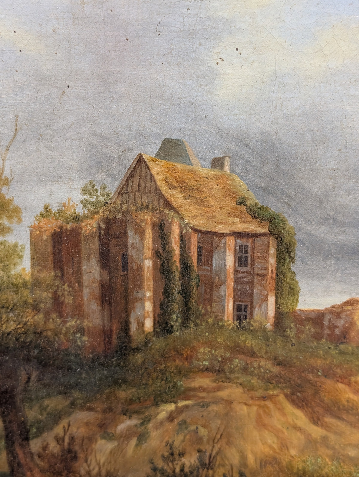 Antique C19th European Landscape Oil Painting – Grand Tour Castle Ruins