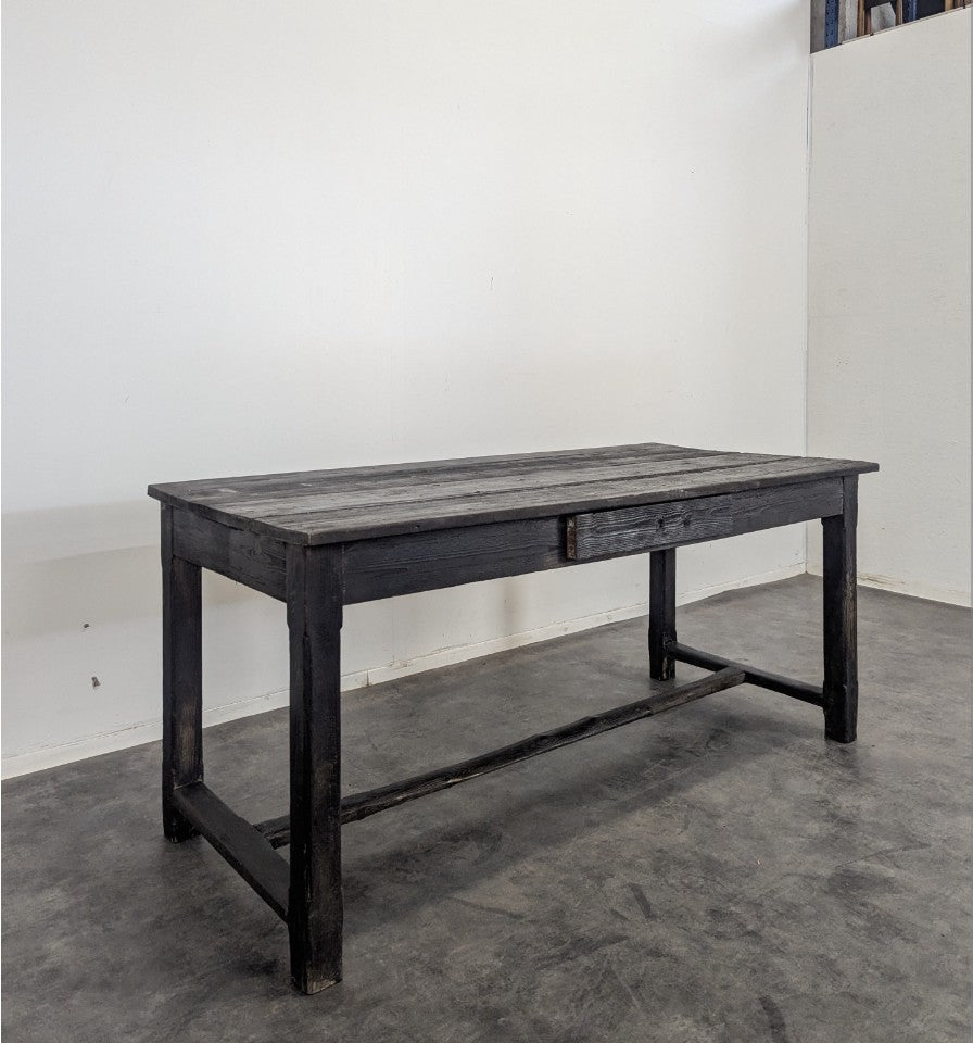 C19th French Yakisugi Ebonized Farm Table.