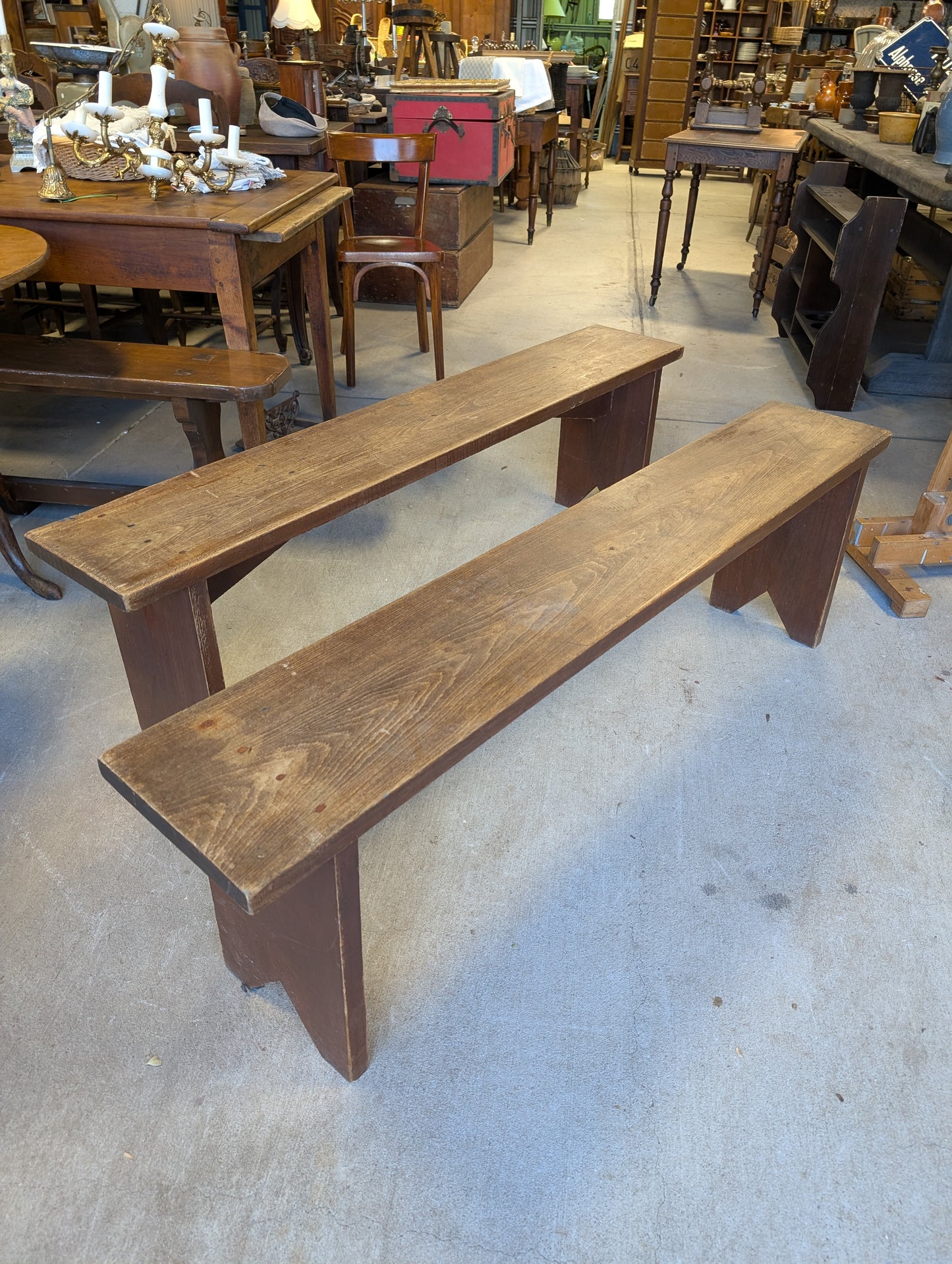 Pair of solid rustic french farmhouse benches