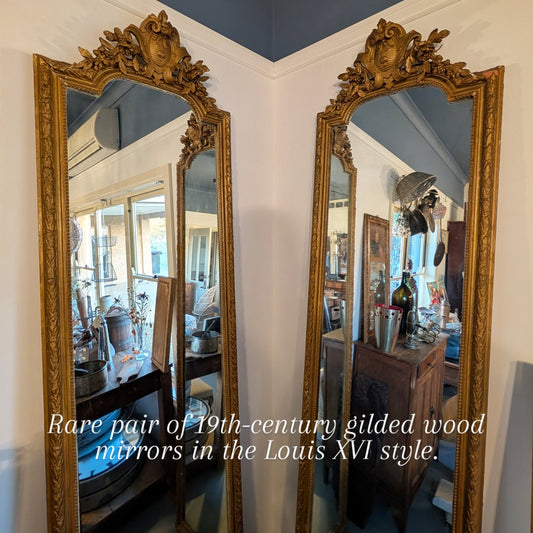 Pair of 19th-century gilded wood mirrors - Louis XVI style