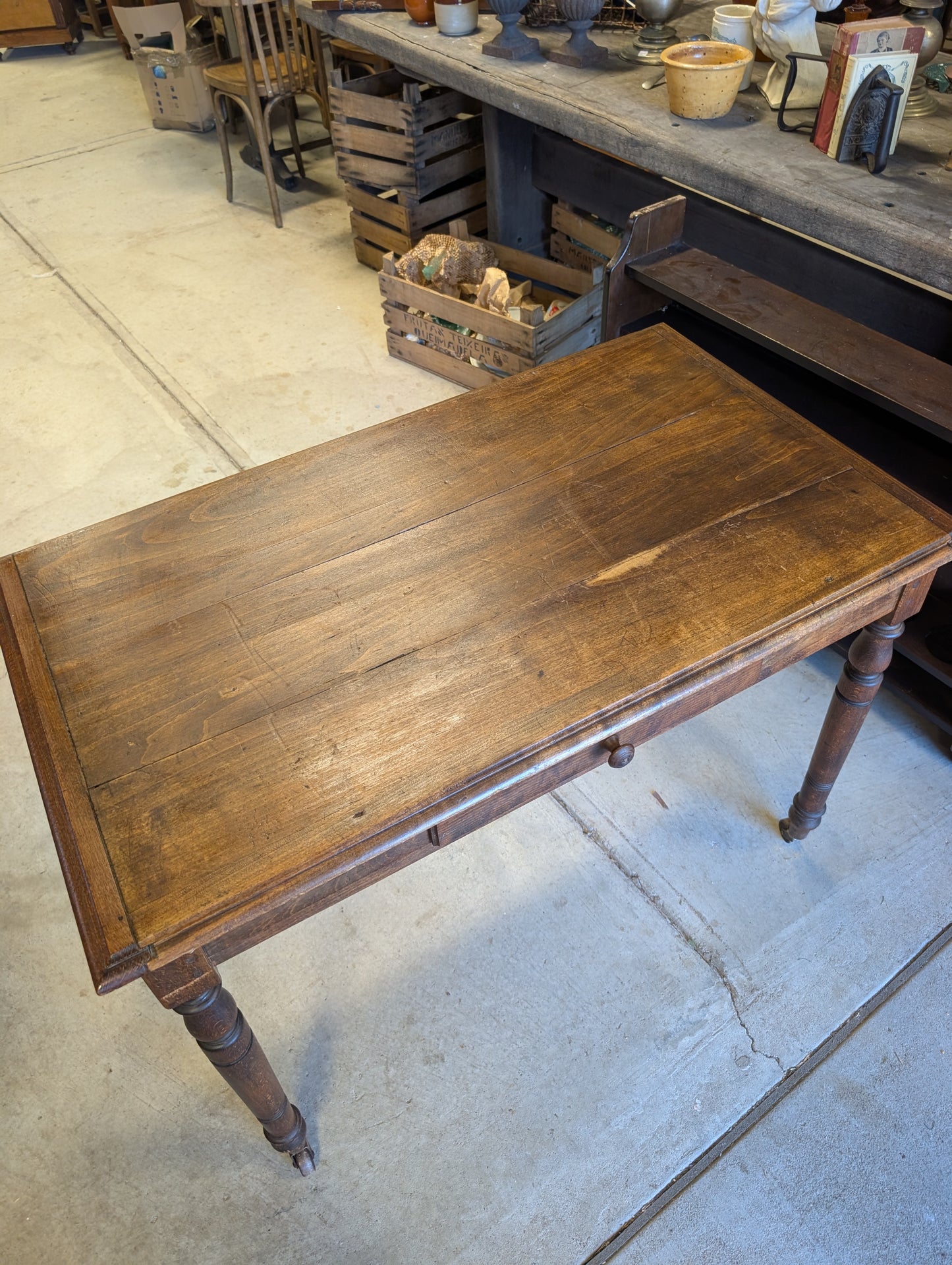 19th-Century Antique French Oak Writing Table