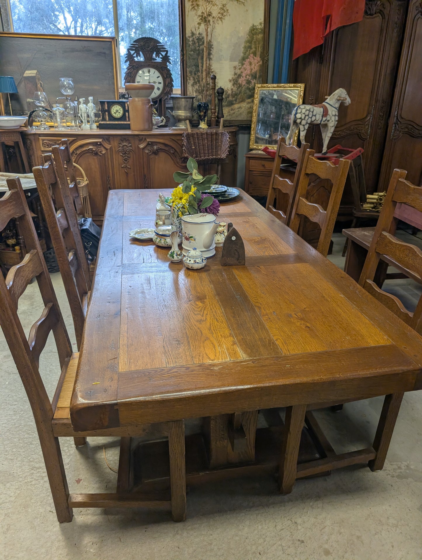 Rustic farmhouse dining set 6 chairs