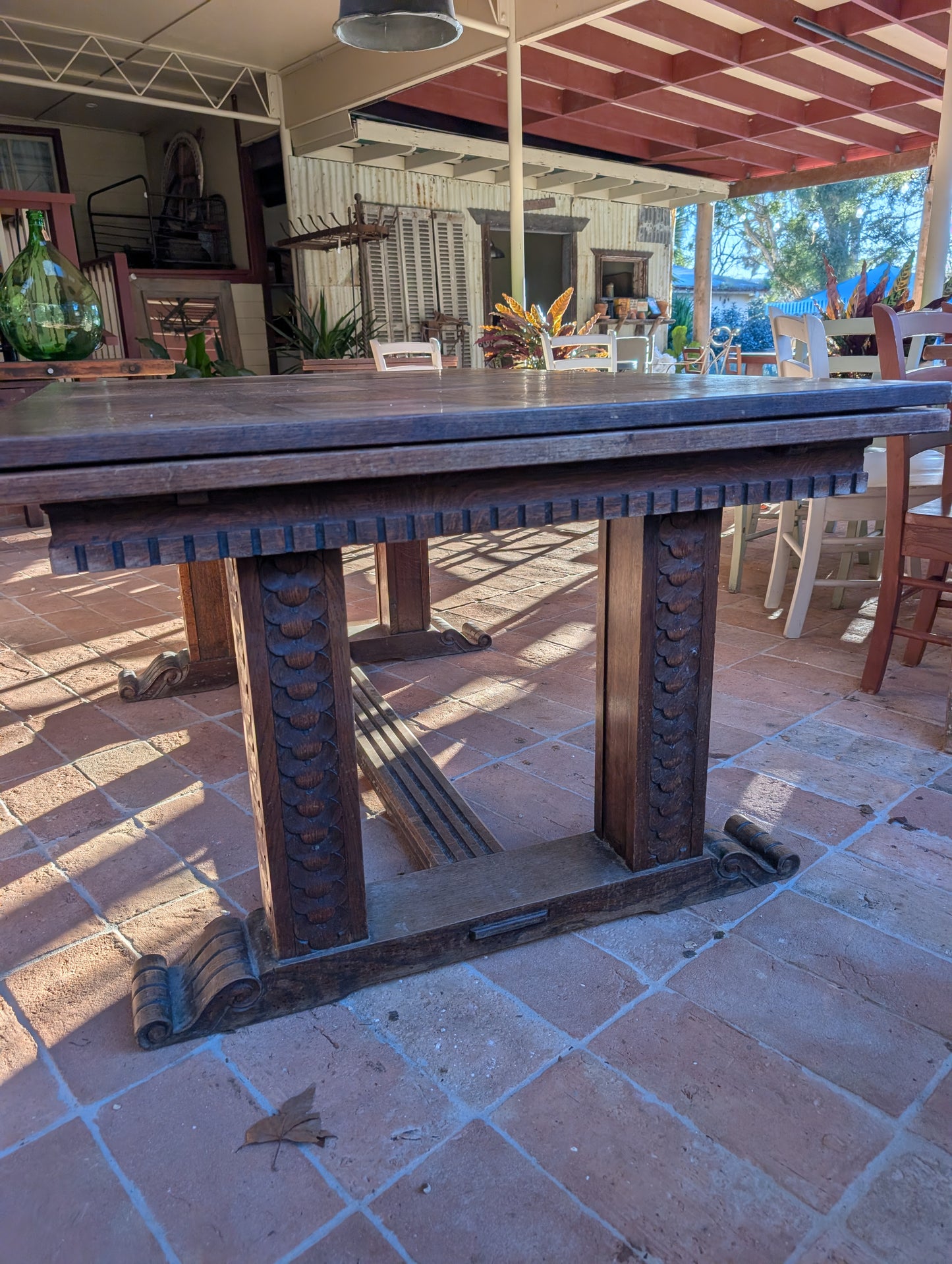 Renaissance style oak table with extensions