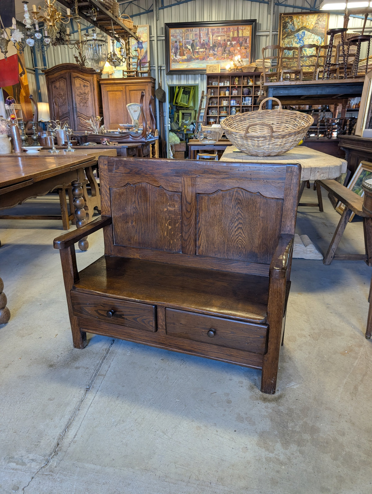 C19th French Provincial Oak Storage Bench / Hall Bench from Normandy