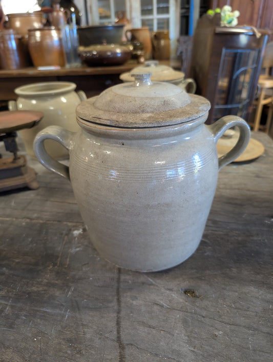 Authentic French antique stoneware confit pots 22cm high with kid
