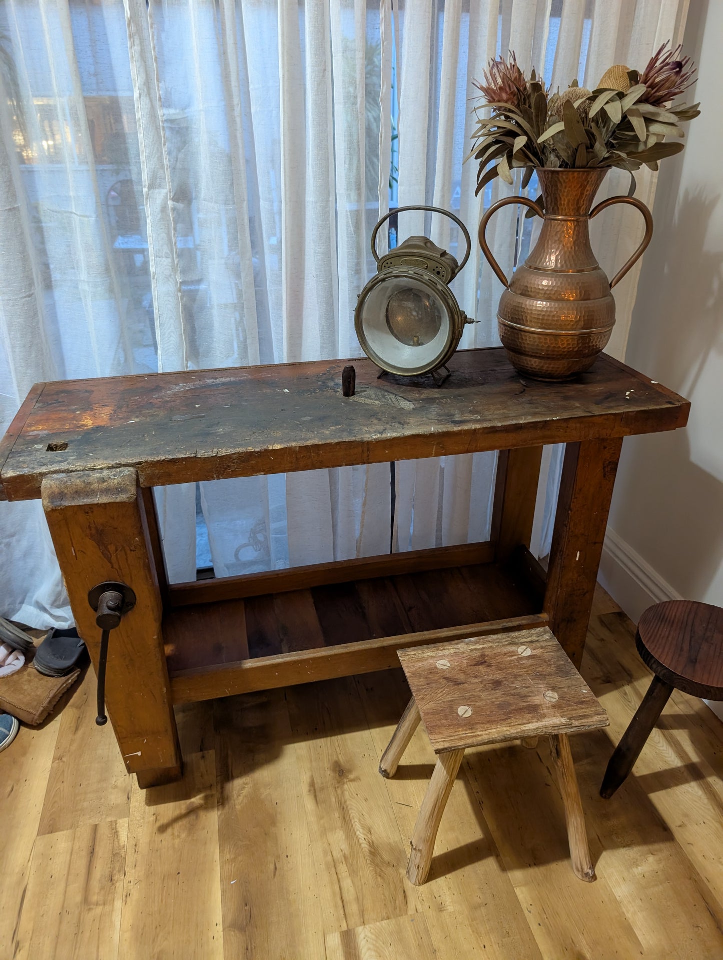Vintage French carpenter's workbench - Console