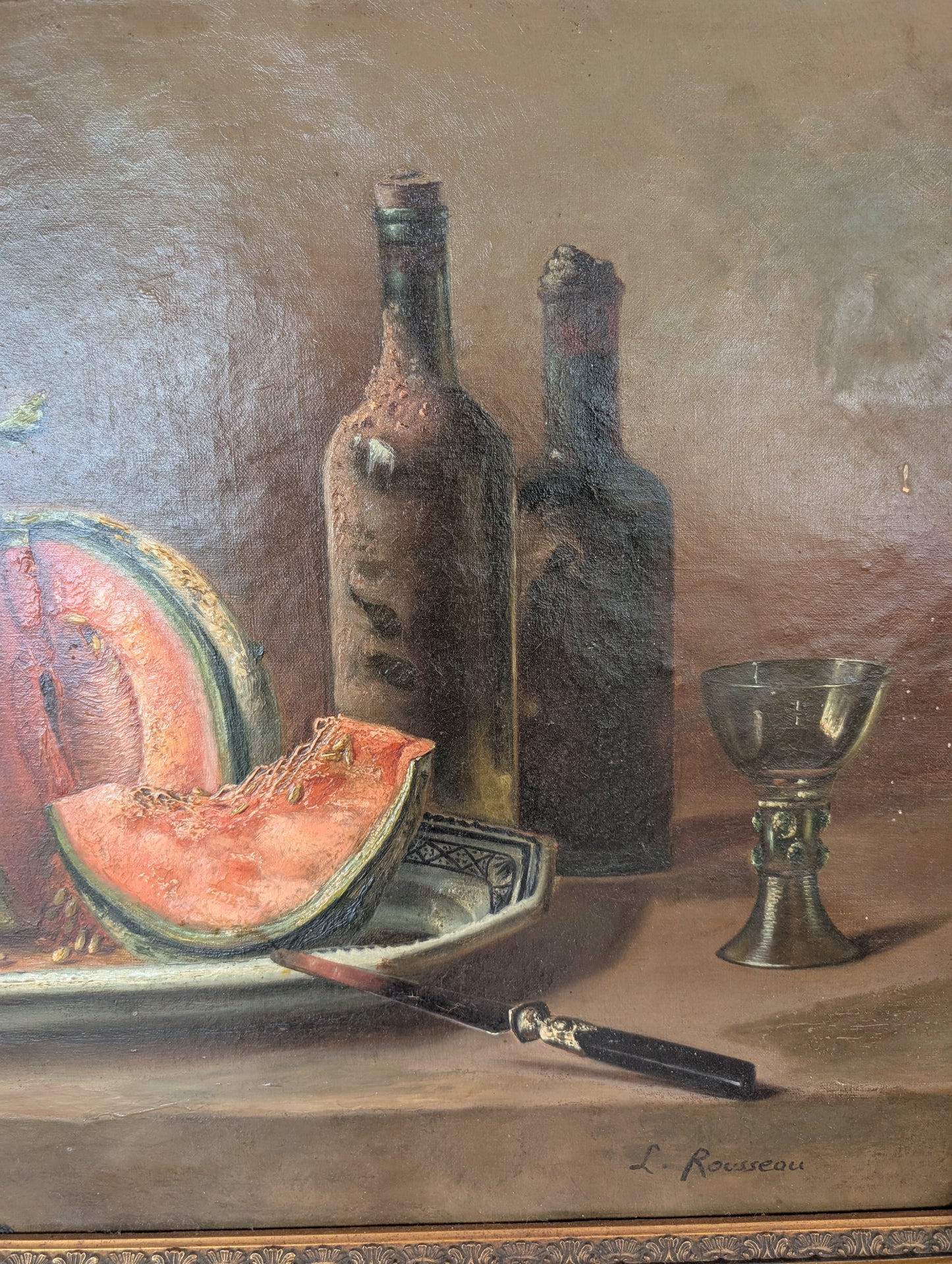 Still life melon Léon Rousseau C19th