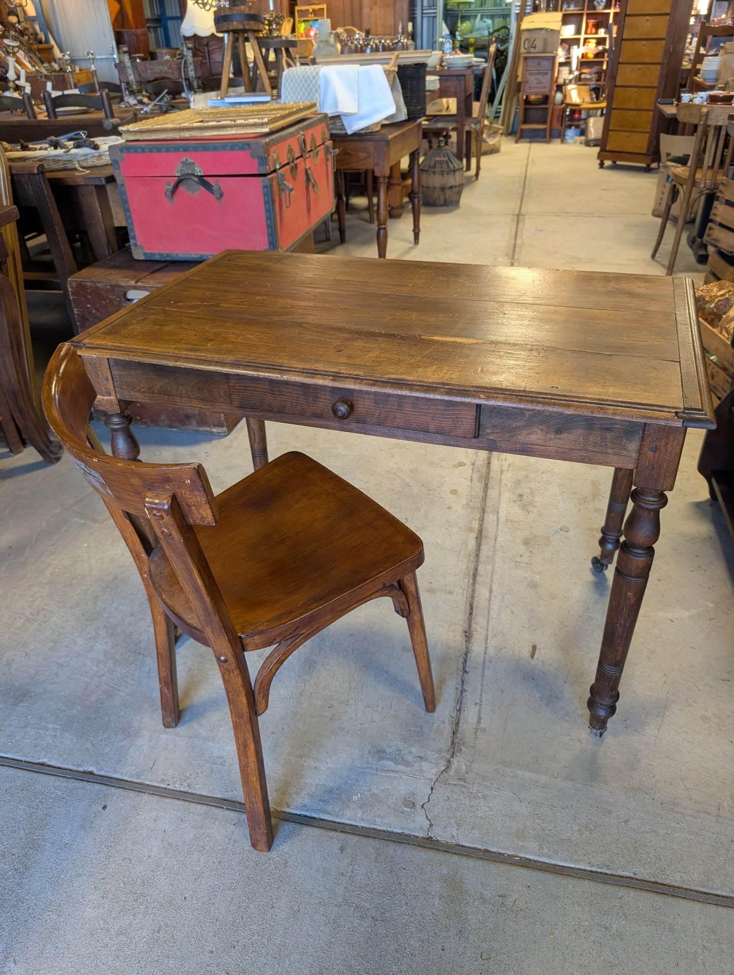 19th-Century Antique French Oak Writing Table