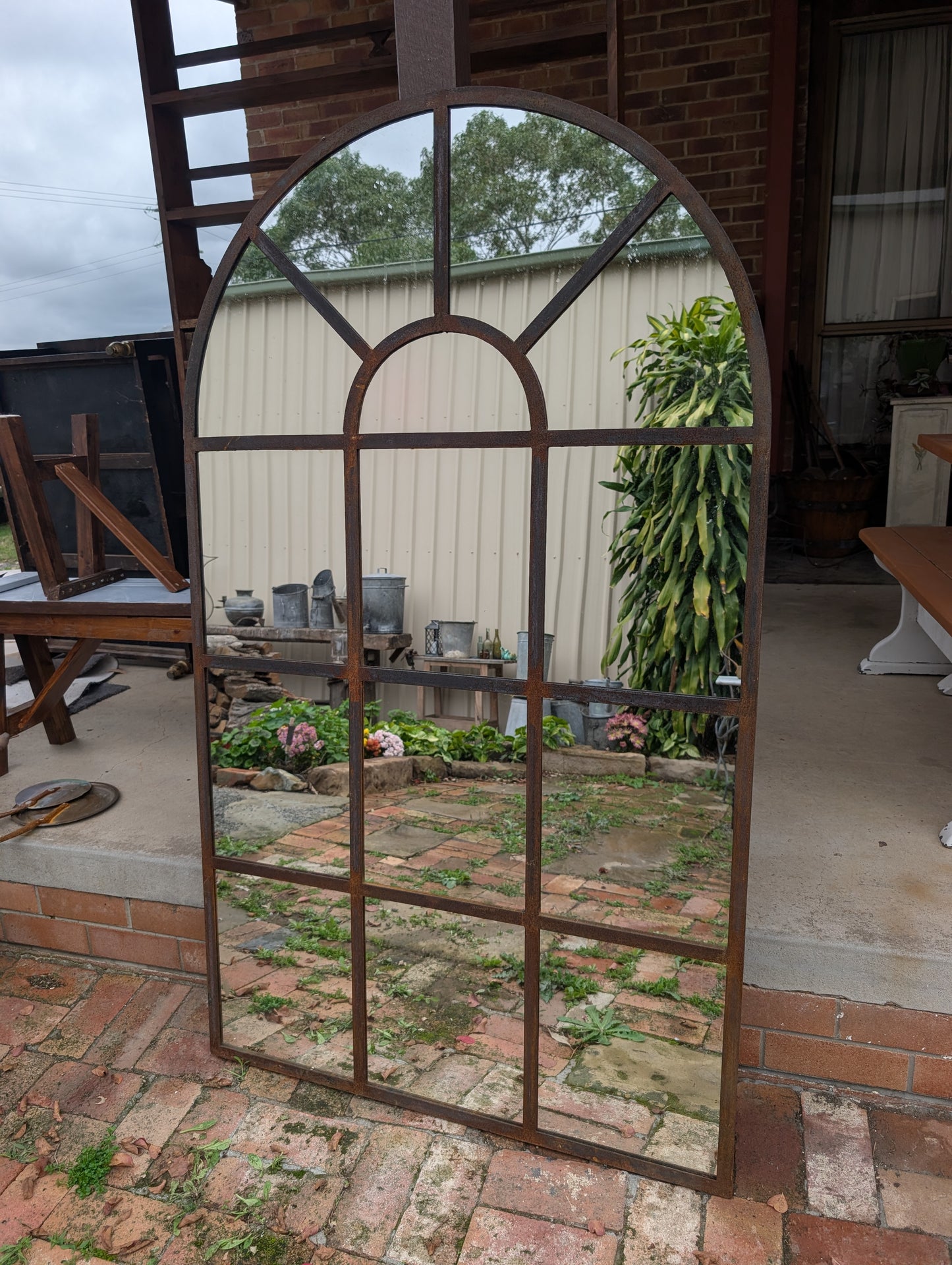 French style arched top wrought iron framed mirror (170 x 100cm)