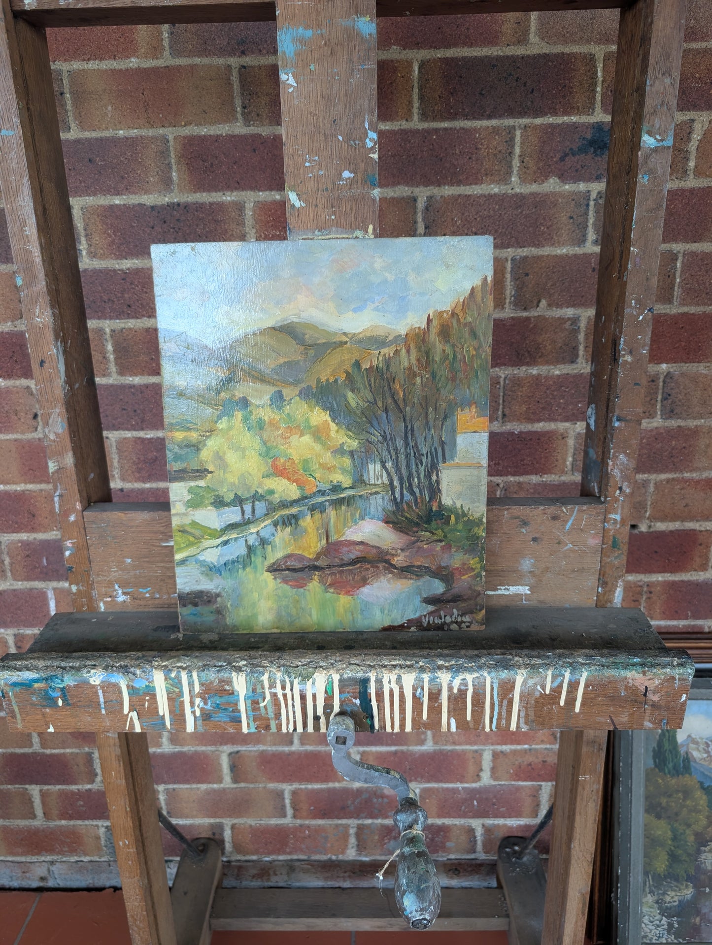 River landscape in Autumn, oil on board CXXth