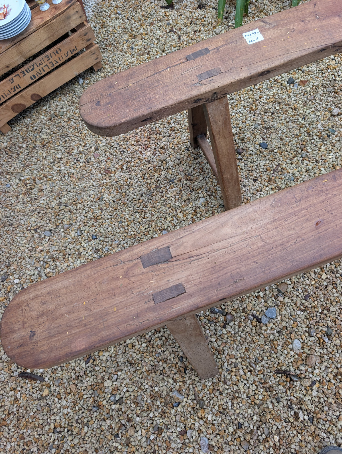 Pair of Antique C19th 'Skinny' Farmhouse Benches (2.36m)