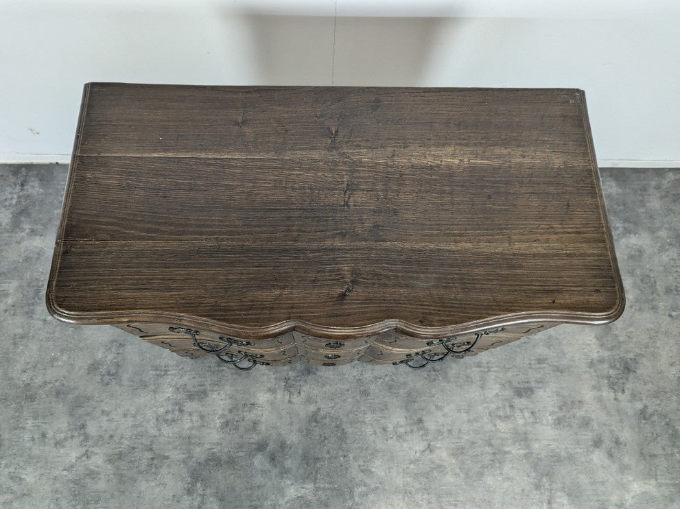 Neo-rustic Louis XV style crossbow chest of drawers in oak