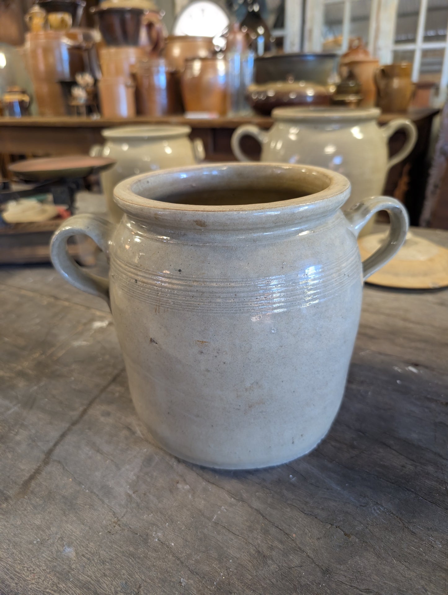 Authentic French antique stoneware confit pots
