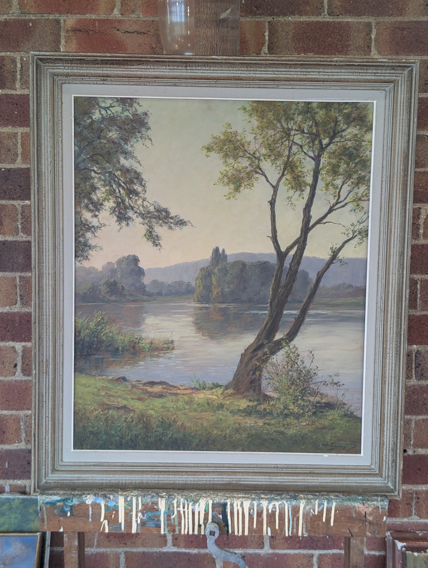 River landscape, France, oil on board mid CXXth