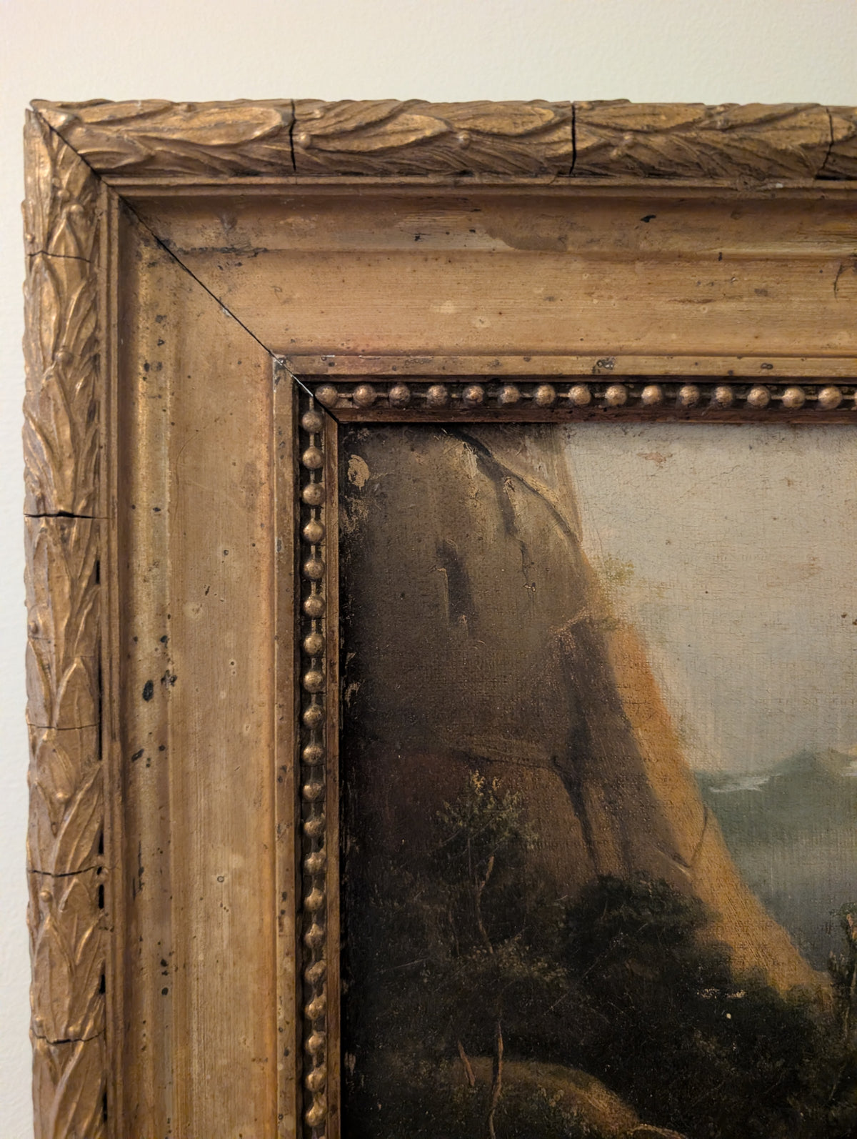 Antique C19th Swiss Alpine Landscape Oil Painting