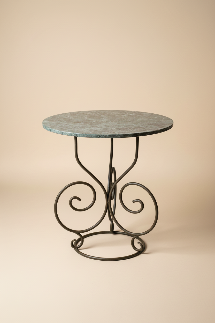 French-style wrought iron pedestal table with round marble top (79 x 75cm)