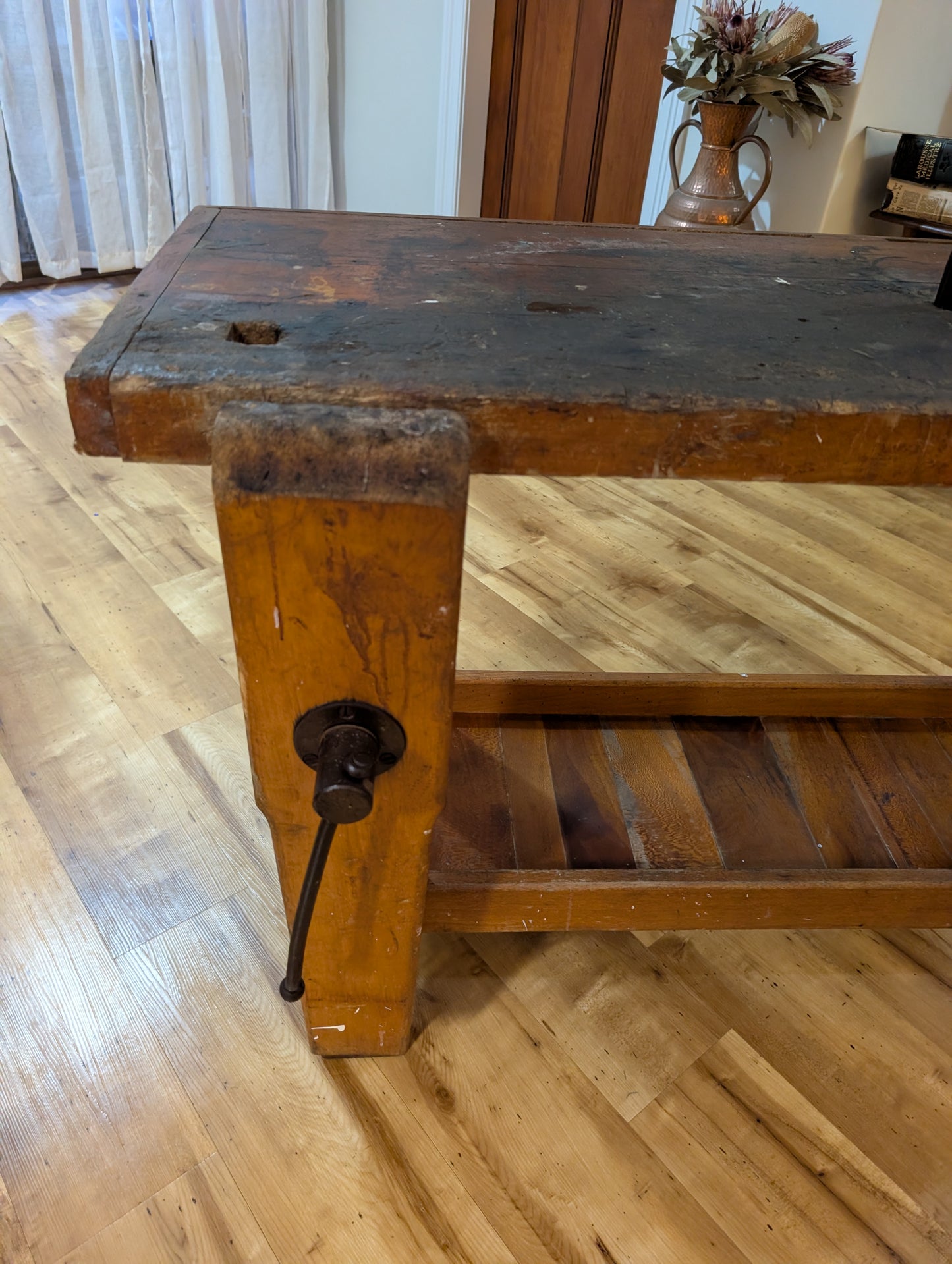 Vintage French carpenter's workbench - Console