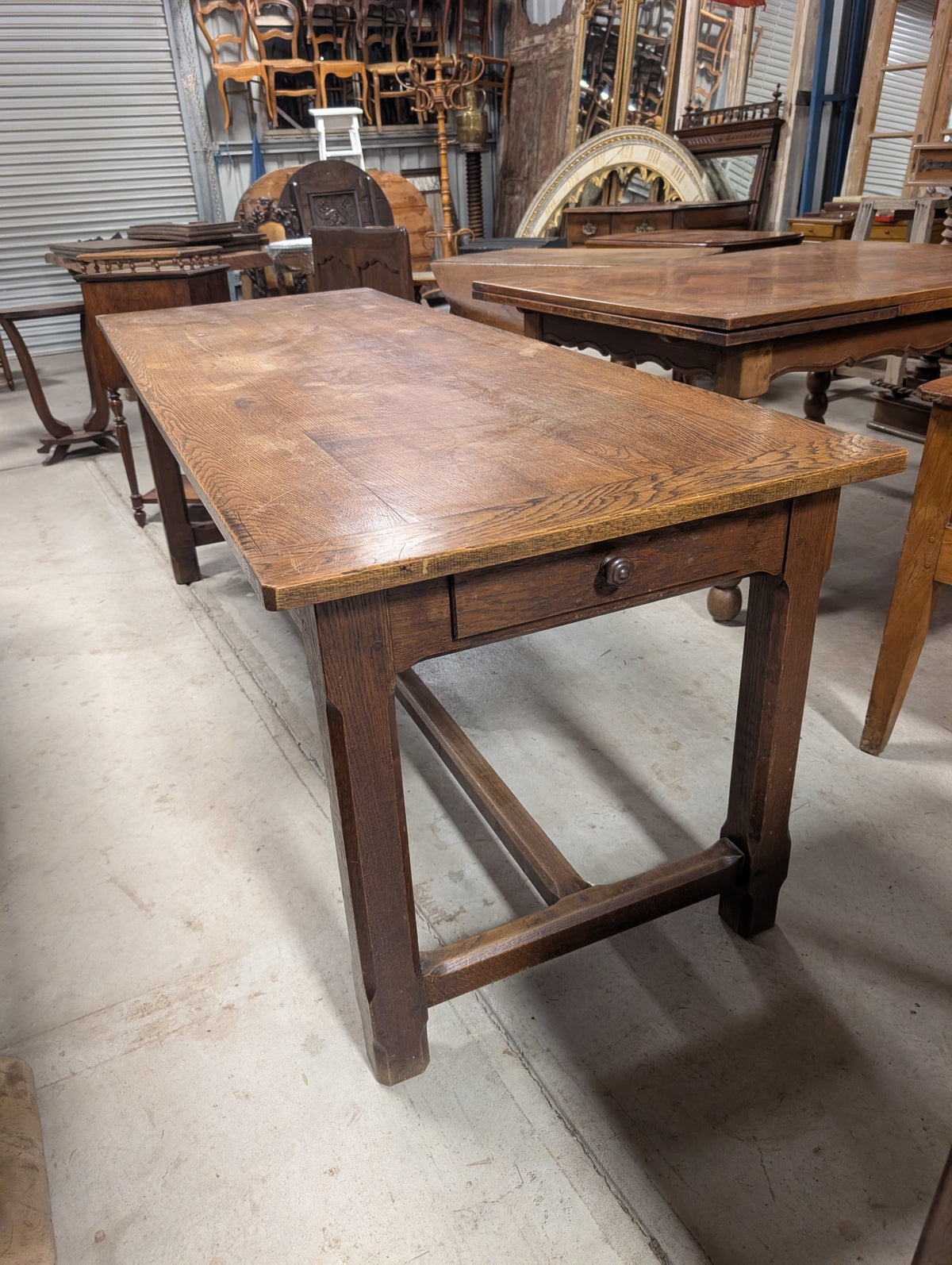 French oak narrow farm table with one drawer 200/75
