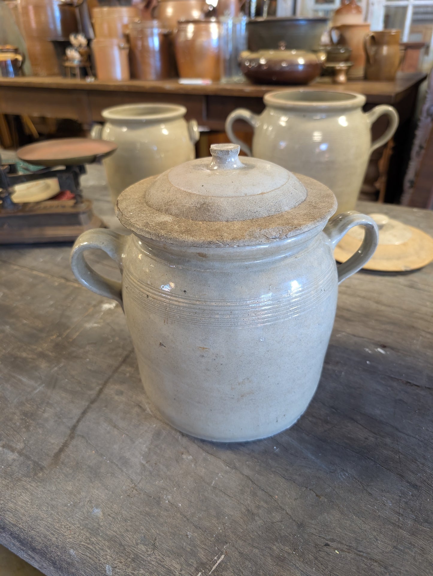 Authentic French antique stoneware confit pots