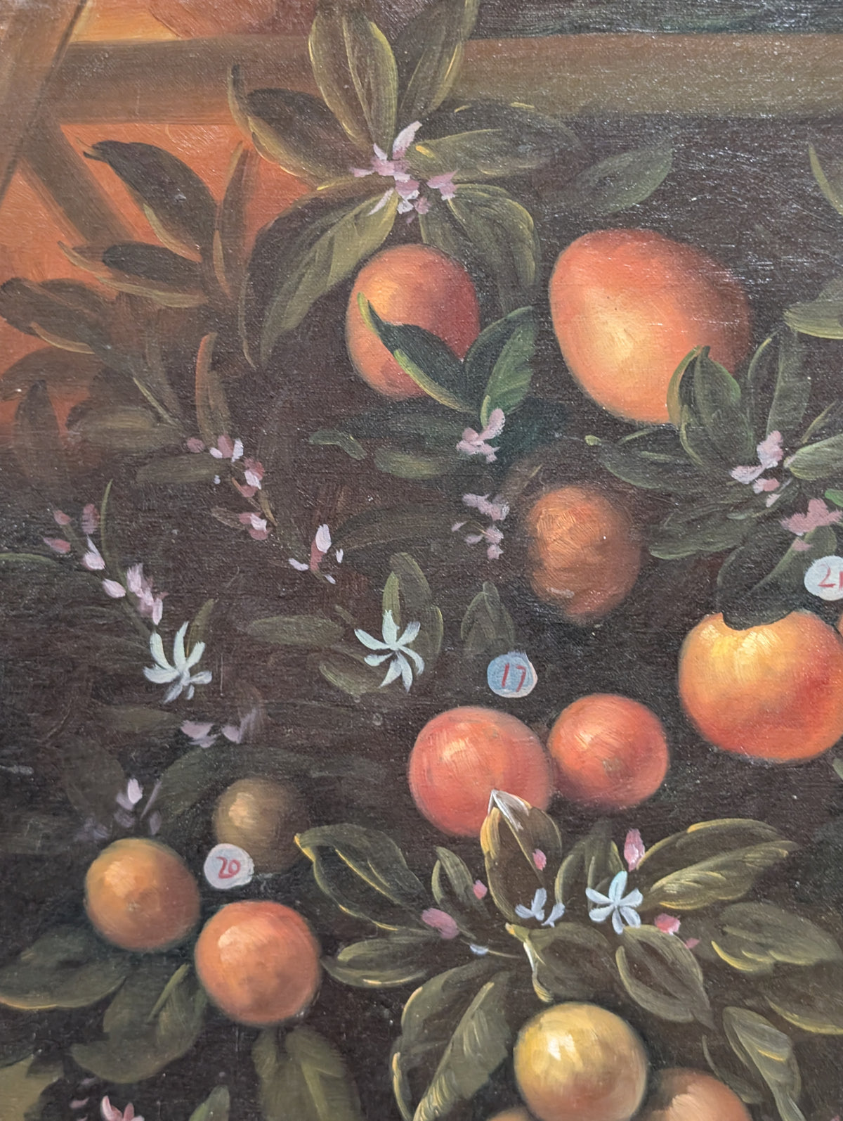 Large Vintage Italian Baroque Citrus Oil Painting – Hand-Painted Still Life Canvas (The Bimbi Citrus Study)