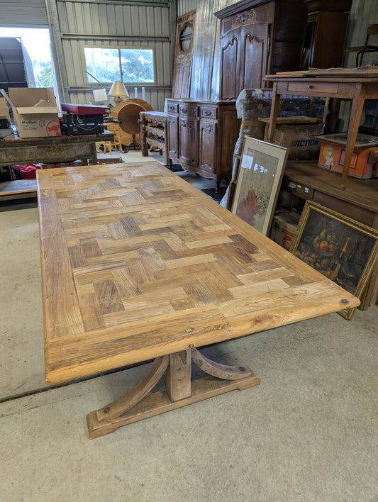 Herringbone top Elm dining table