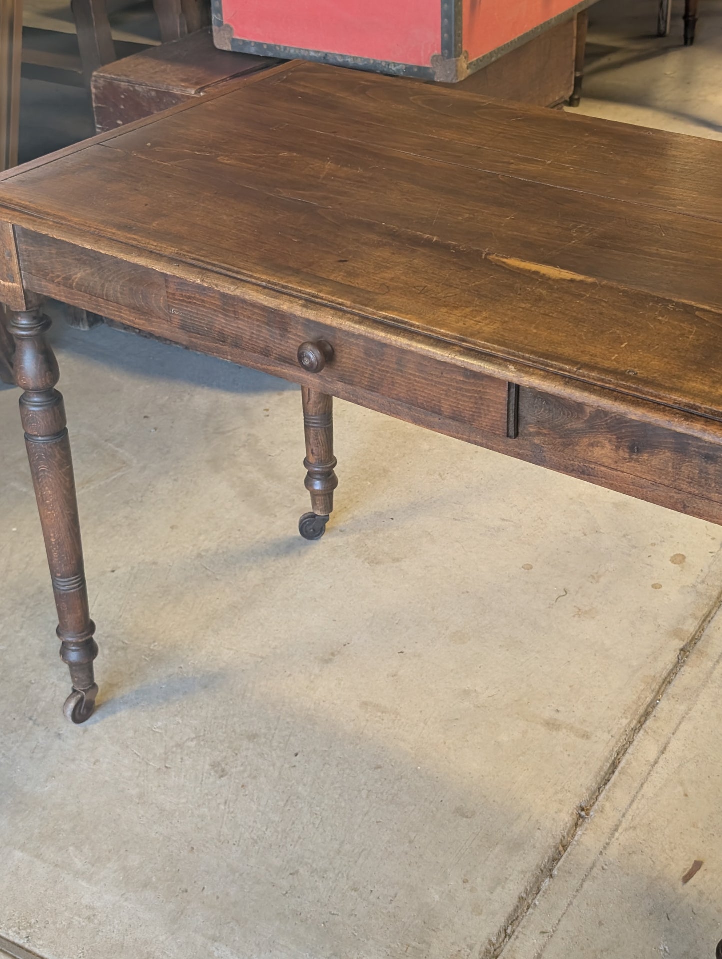 19th-Century Antique French Oak Writing Table