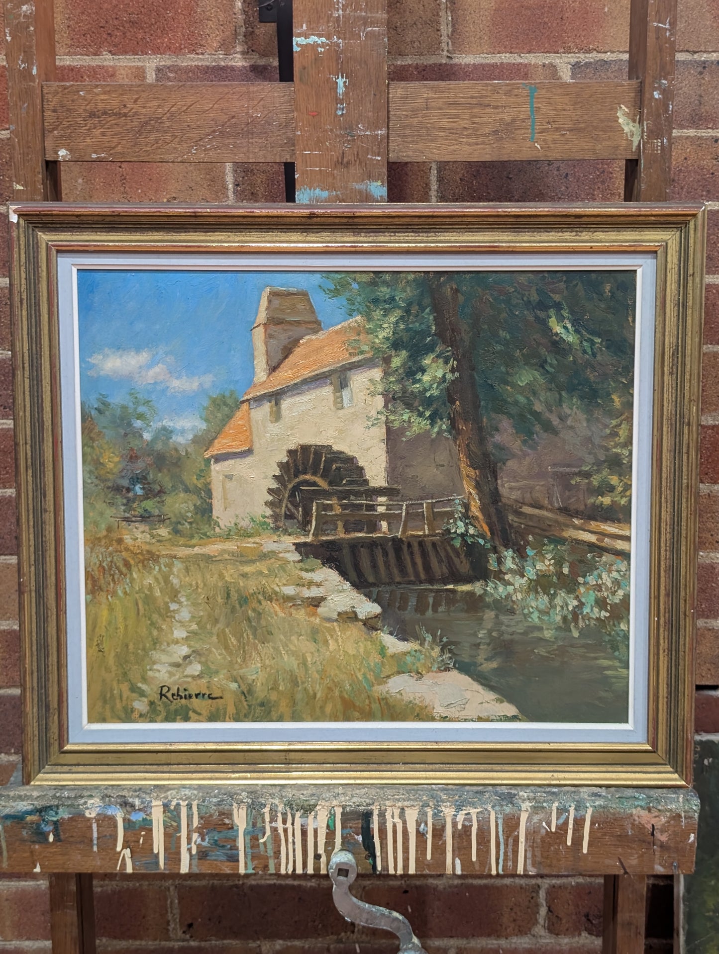 Antique Mid-Century French Impressionist Oil Painting – "The Watermill" by Marc Rebierre (c. 1970s)