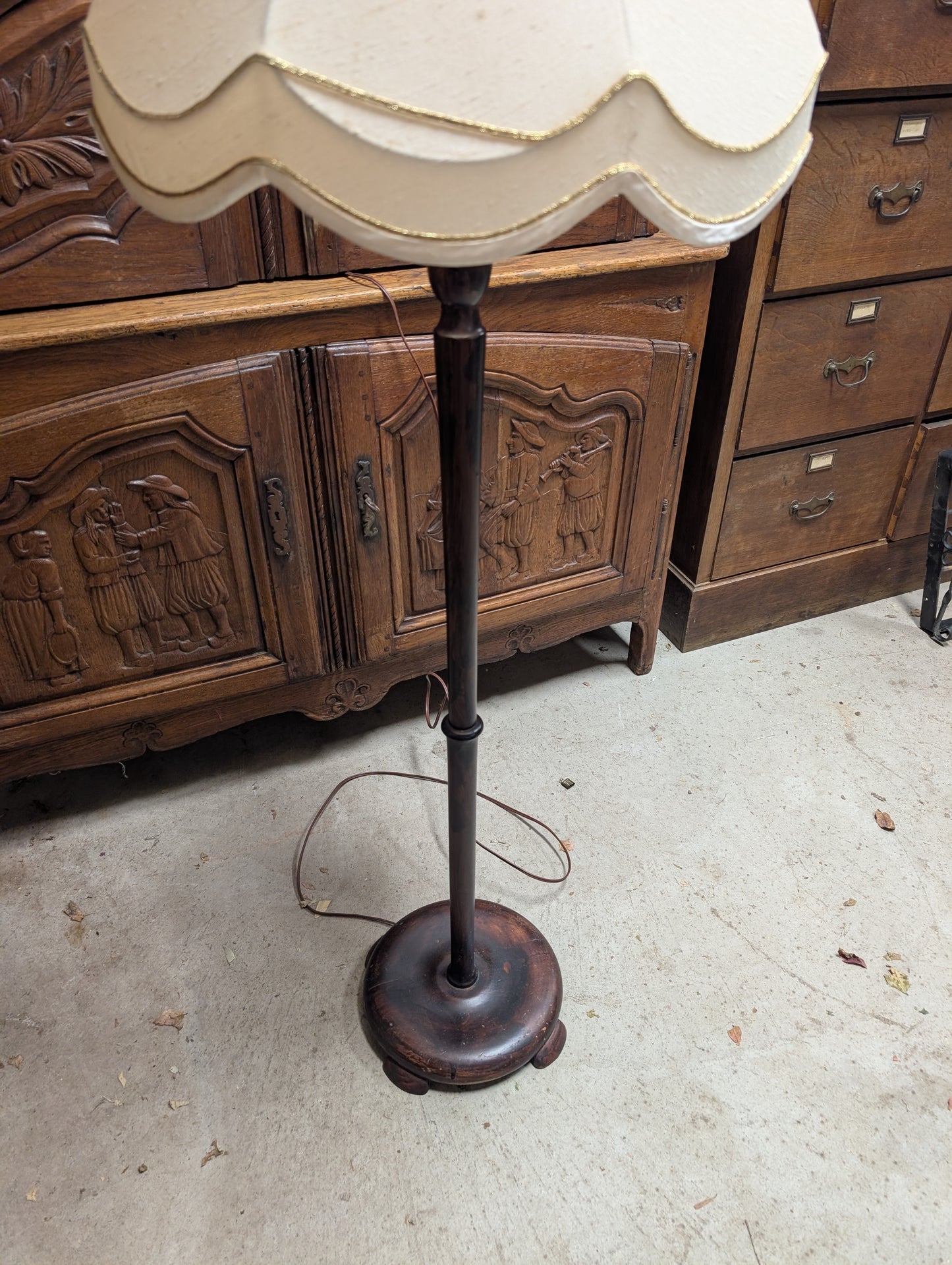 1930s turned timber floor lamp