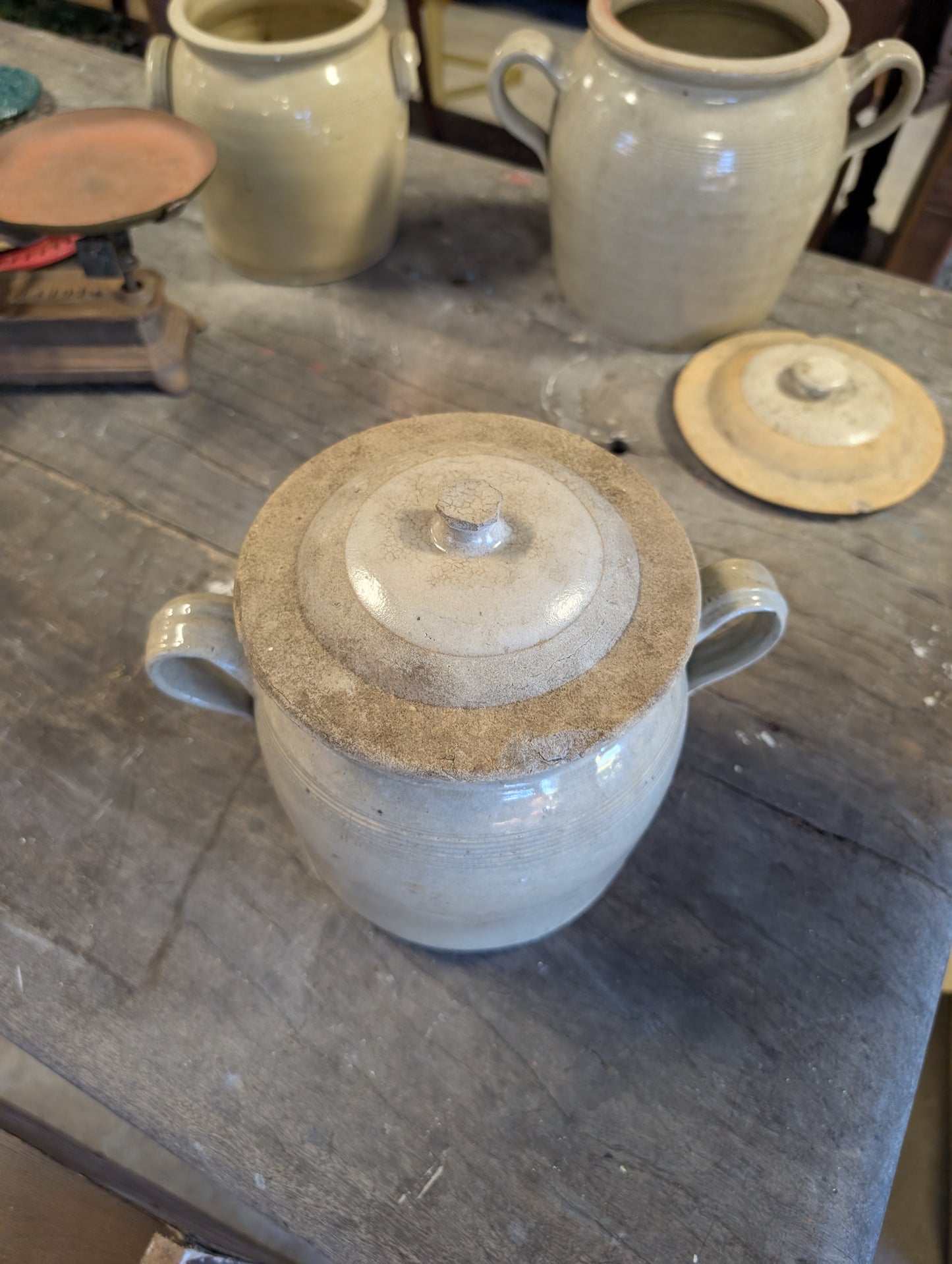Authentic French antique stoneware confit pots