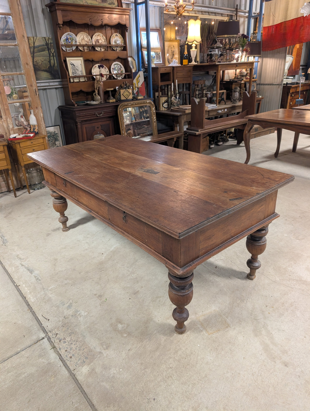 C19th European Farm Table with 2 drawers, kitchen island.