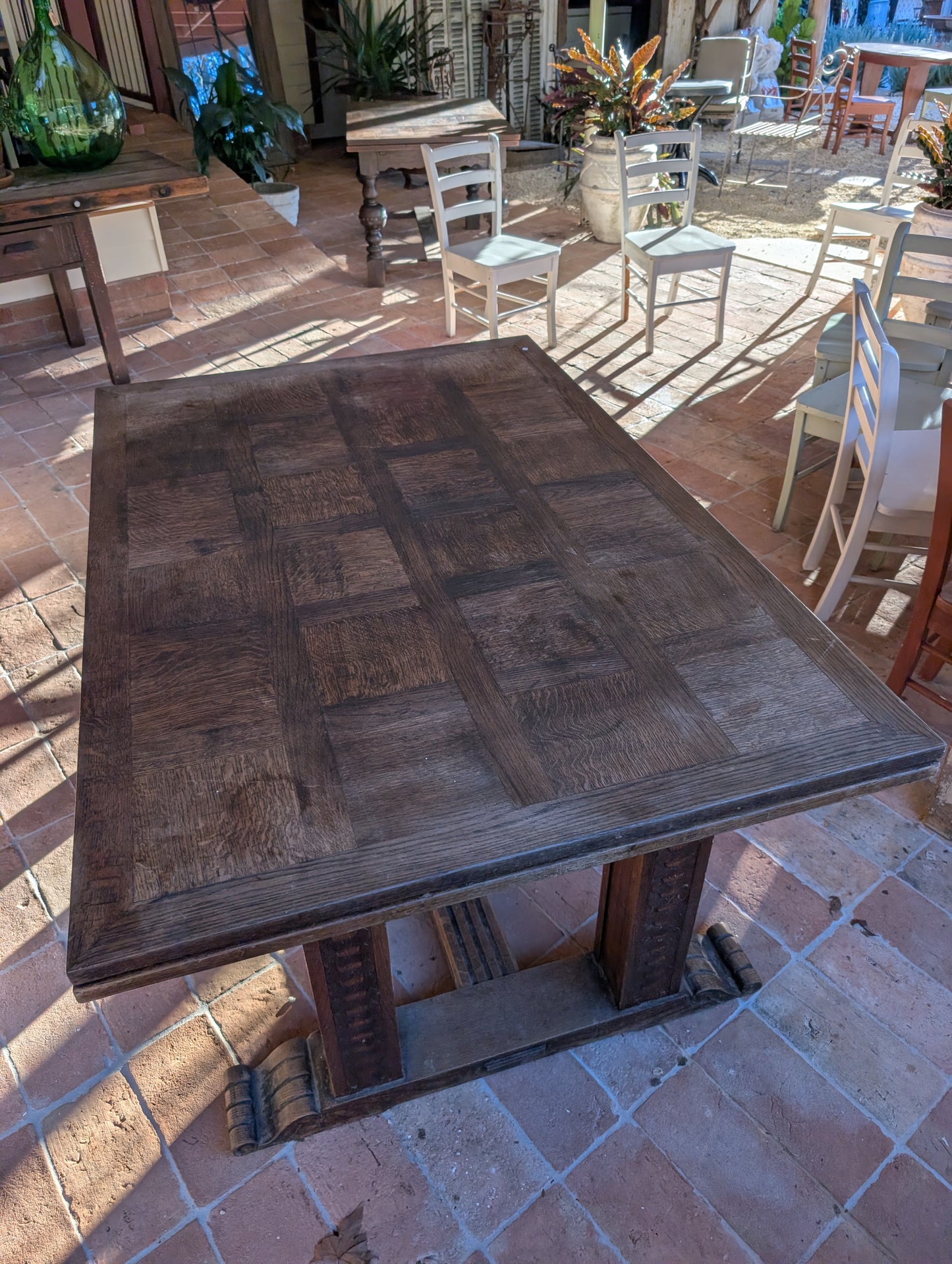 Renaissance style oak table with extensions