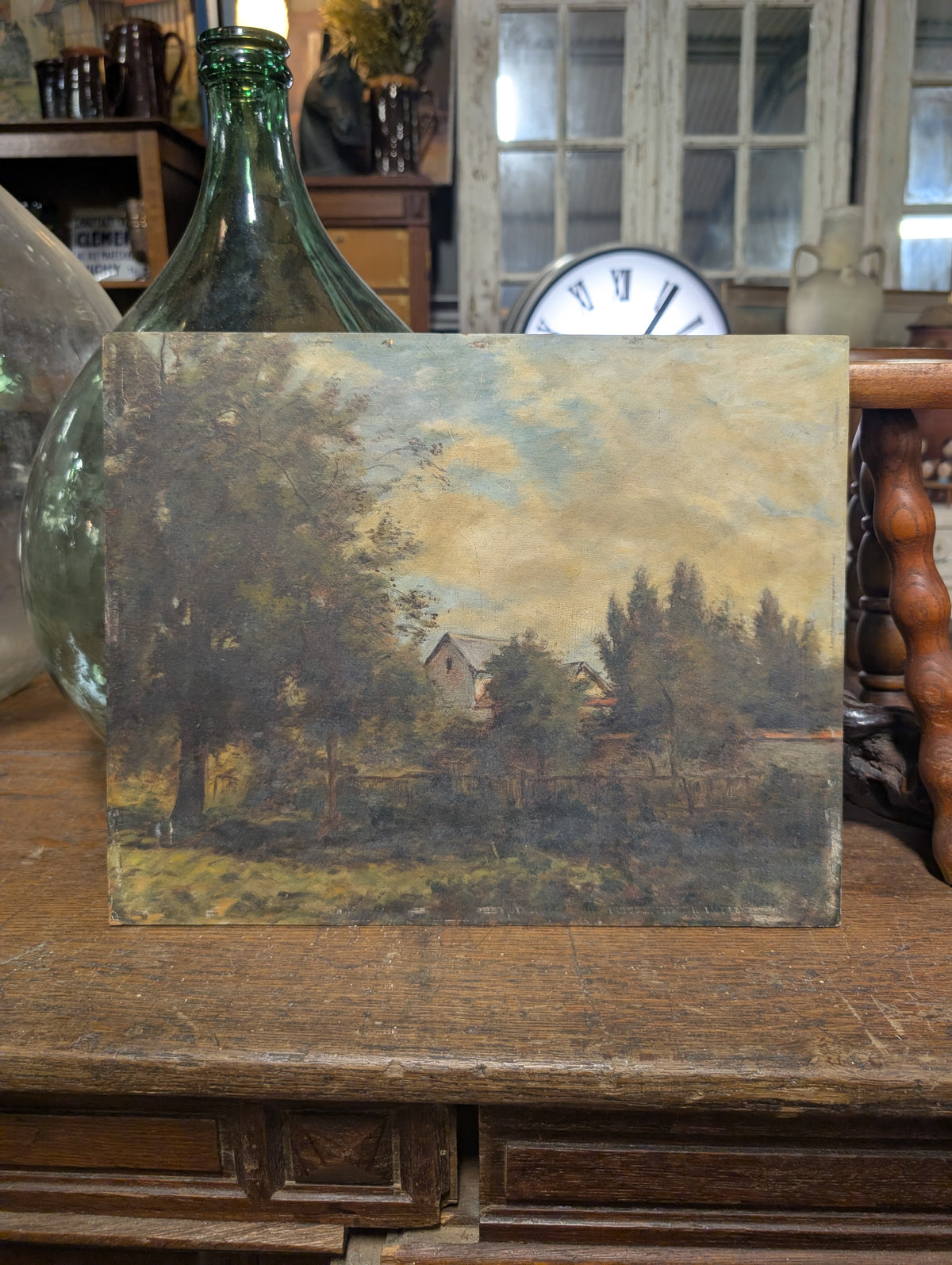Vintage French Countryside Landscape Oil Painting on Board