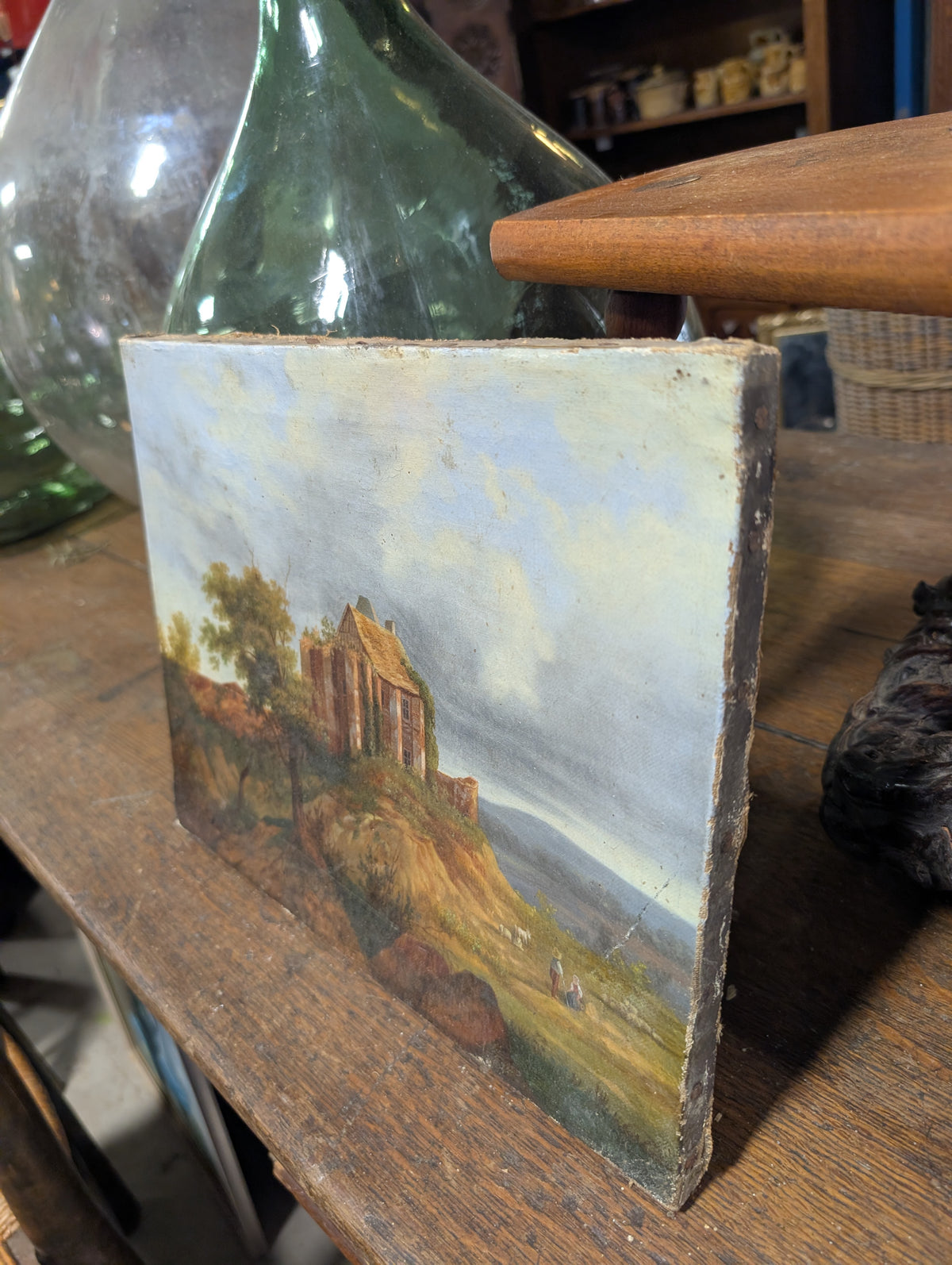 Antique C19th European Landscape Oil Painting – Grand Tour Castle Ruins