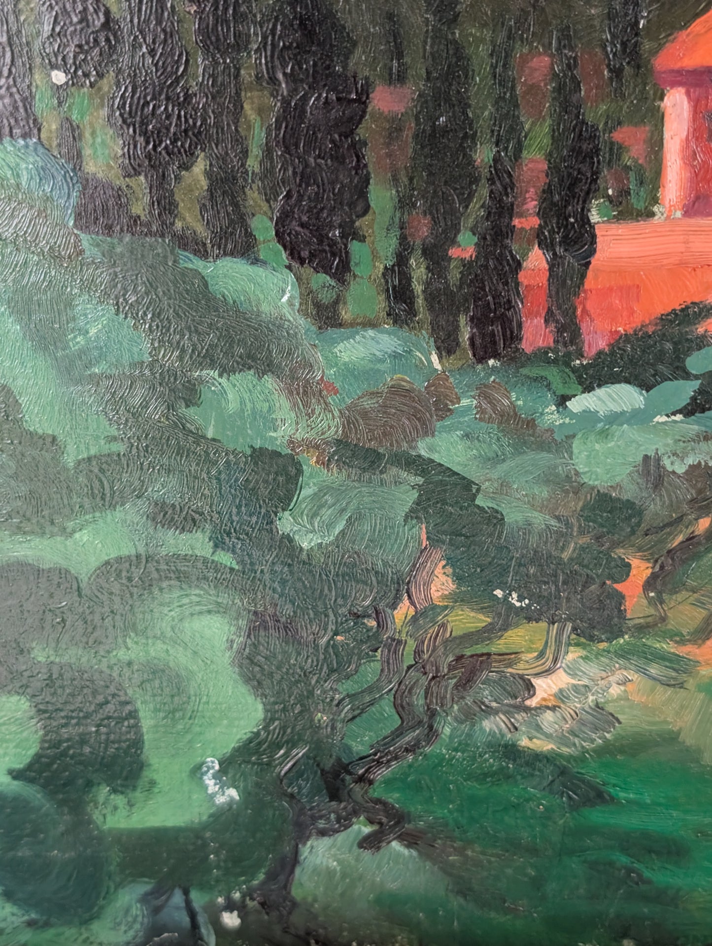Sunset Over the Monastery – Original 1977 Oil Landscape by Sénéchal