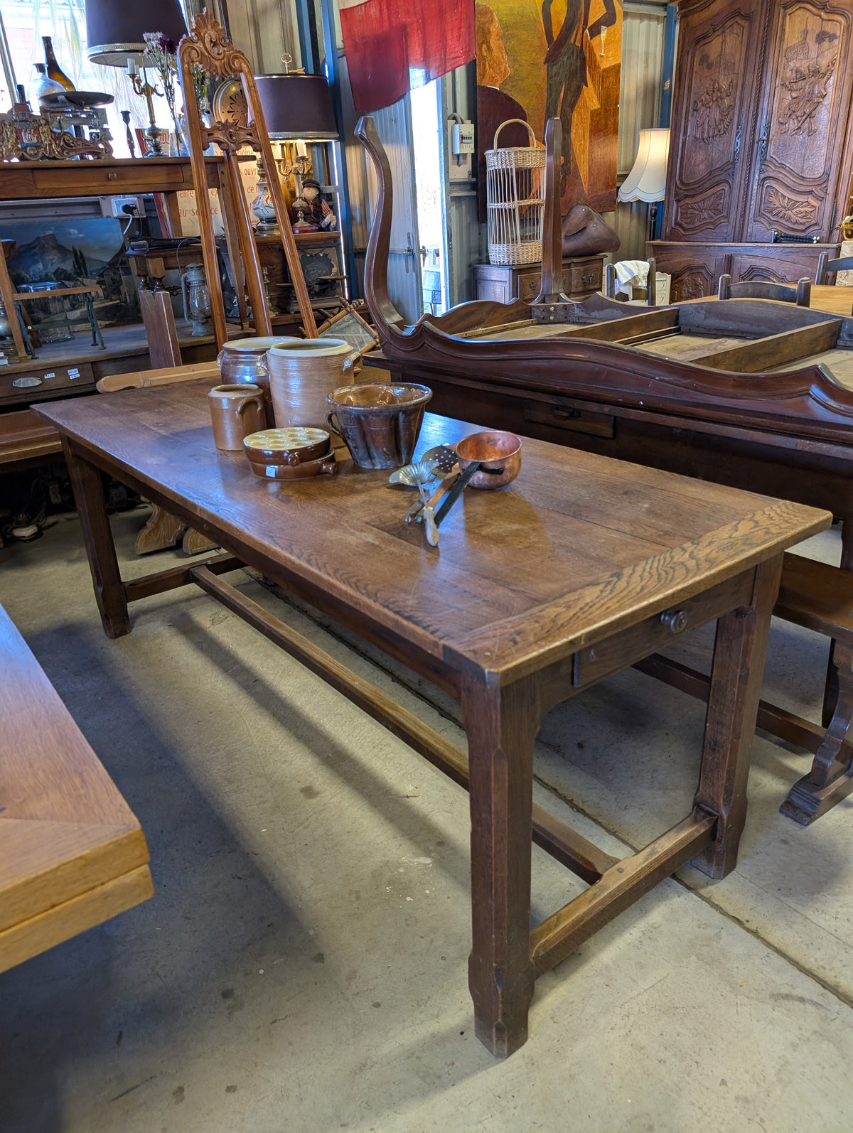 French oak narrow farm table with one drawer 200/75