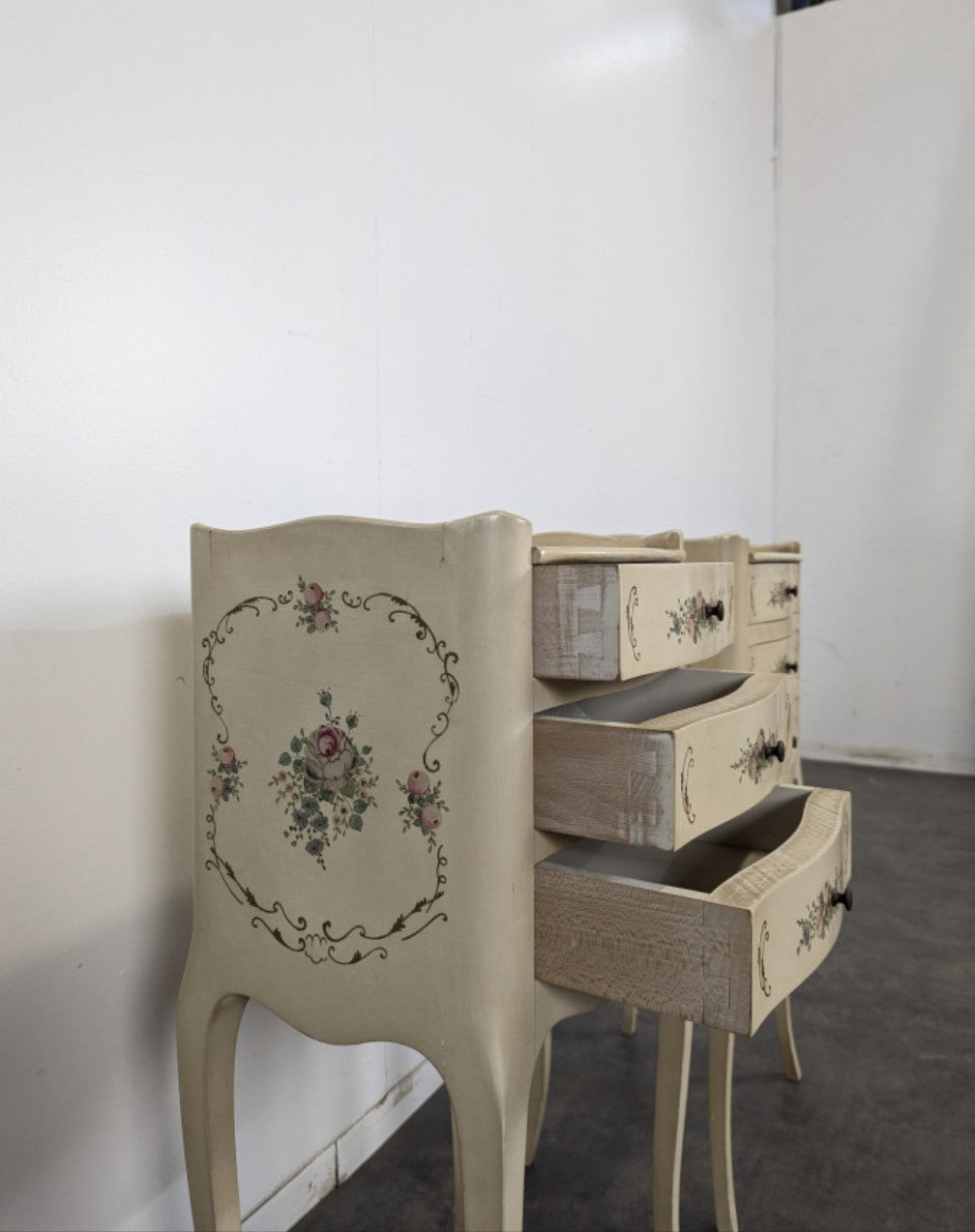 Pair of hand-painted Louis XV style bedside tables