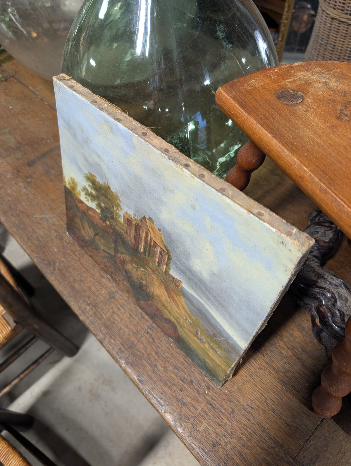 Antique C19th European Landscape Oil Painting – Grand Tour Castle Ruins