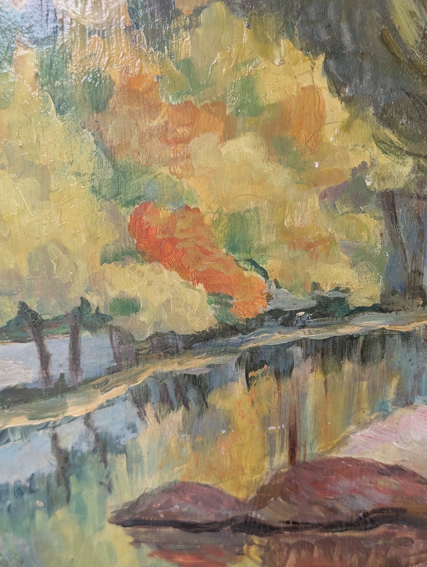 River landscape in Autumn, oil on board CXXth