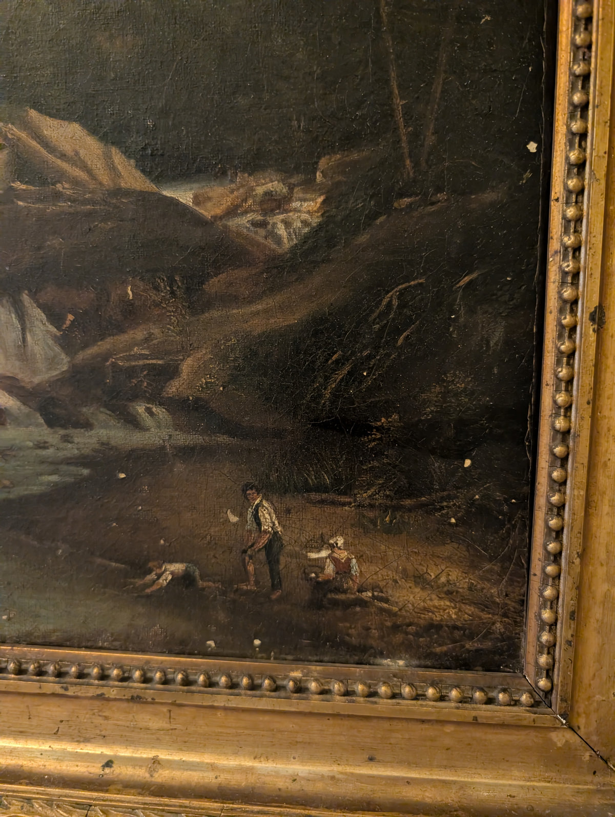 Antique C19th Swiss Alpine Landscape Oil Painting
