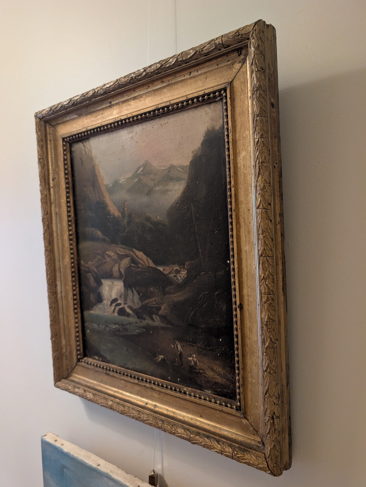 Antique C19th Swiss Alpine Landscape Oil Painting