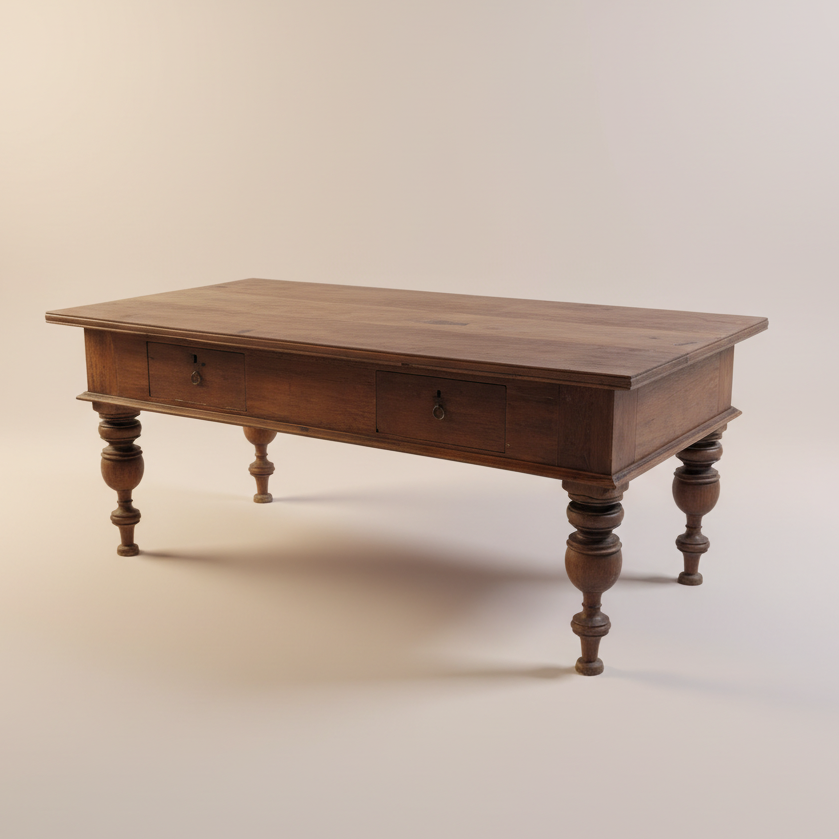 C19th European Farm Table with 2 drawers, kitchen island.